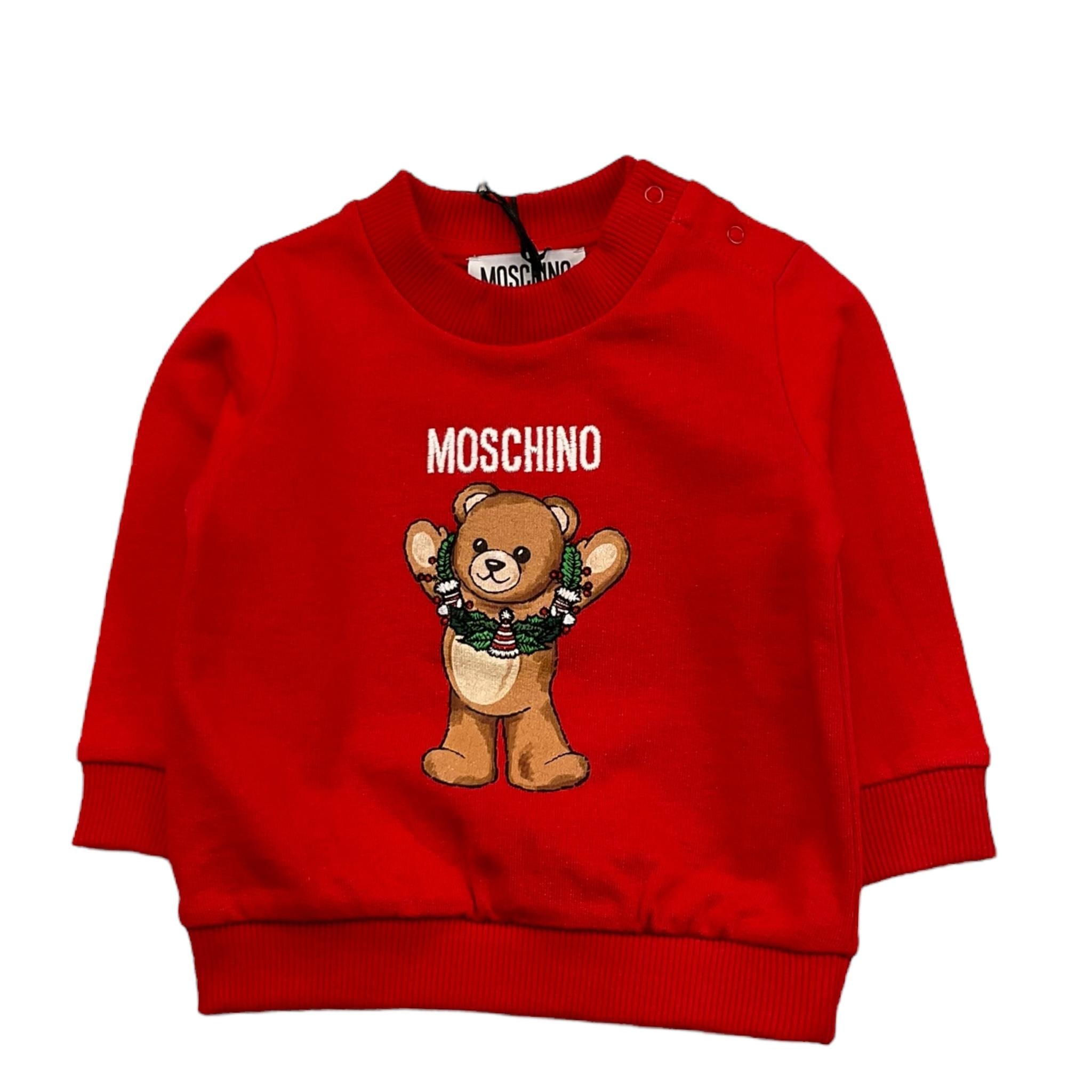 MOSCHINO felpa tinta unita girocollo con stampa Rosso per Neonato MPF060 ROSSO MOSCHINO 