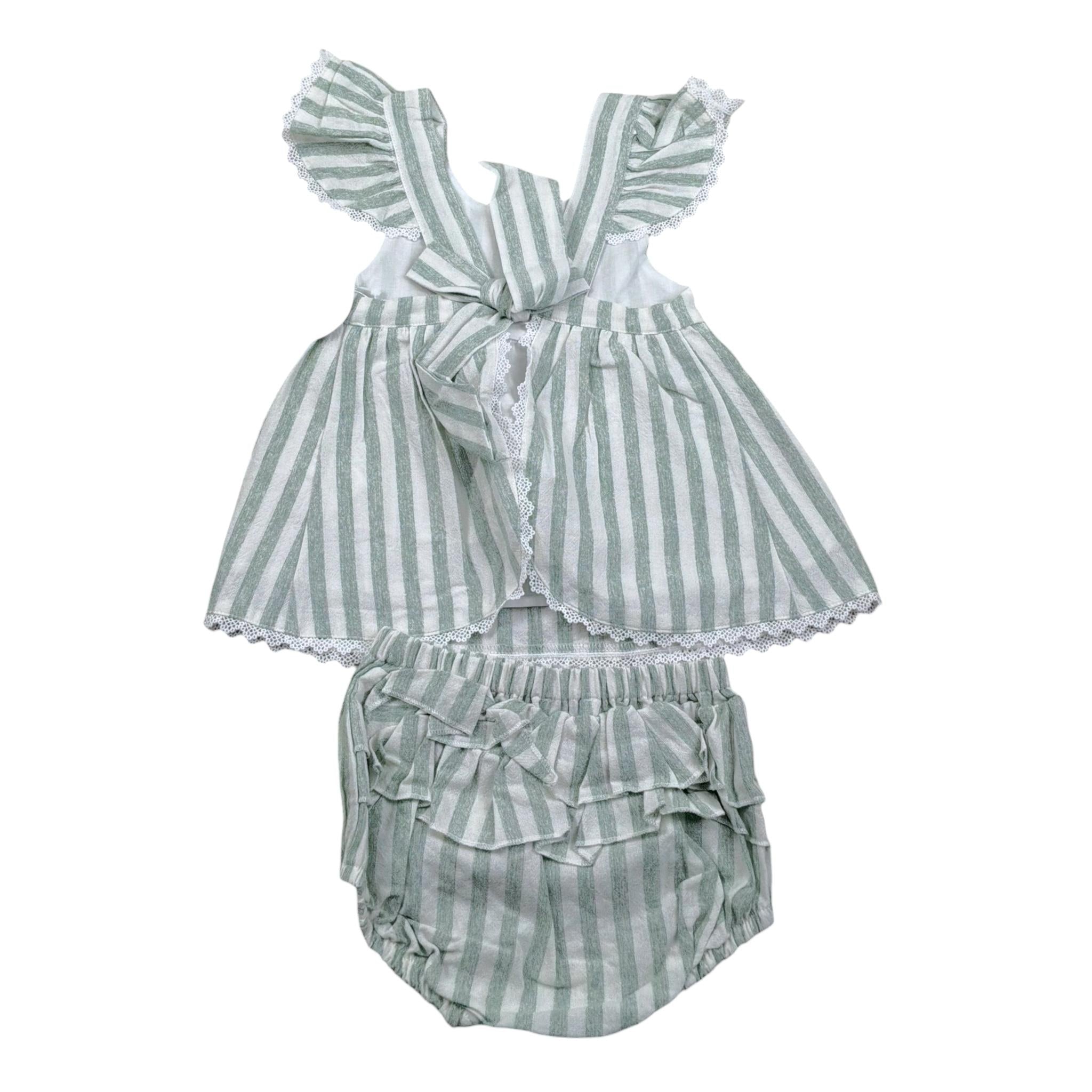 Babidu Completo 2 Pezzi Camicia-Coulotte Fantasia A Righe per Neonata 93409 VERDE BABIDU 