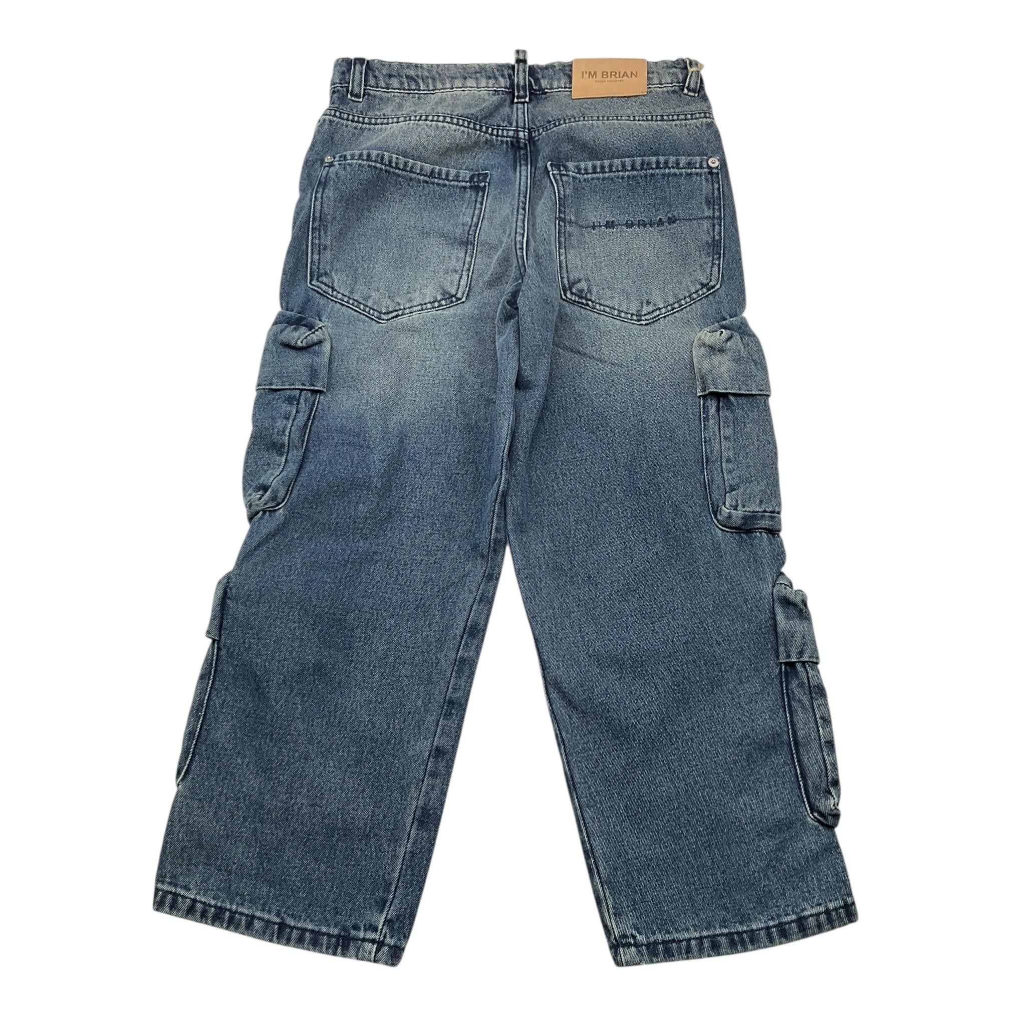 I'M BRIAN jeans modello cargo tinta unita con girovita regolabile Blu per Bambino JL2624 BLU I'M BRIAN 