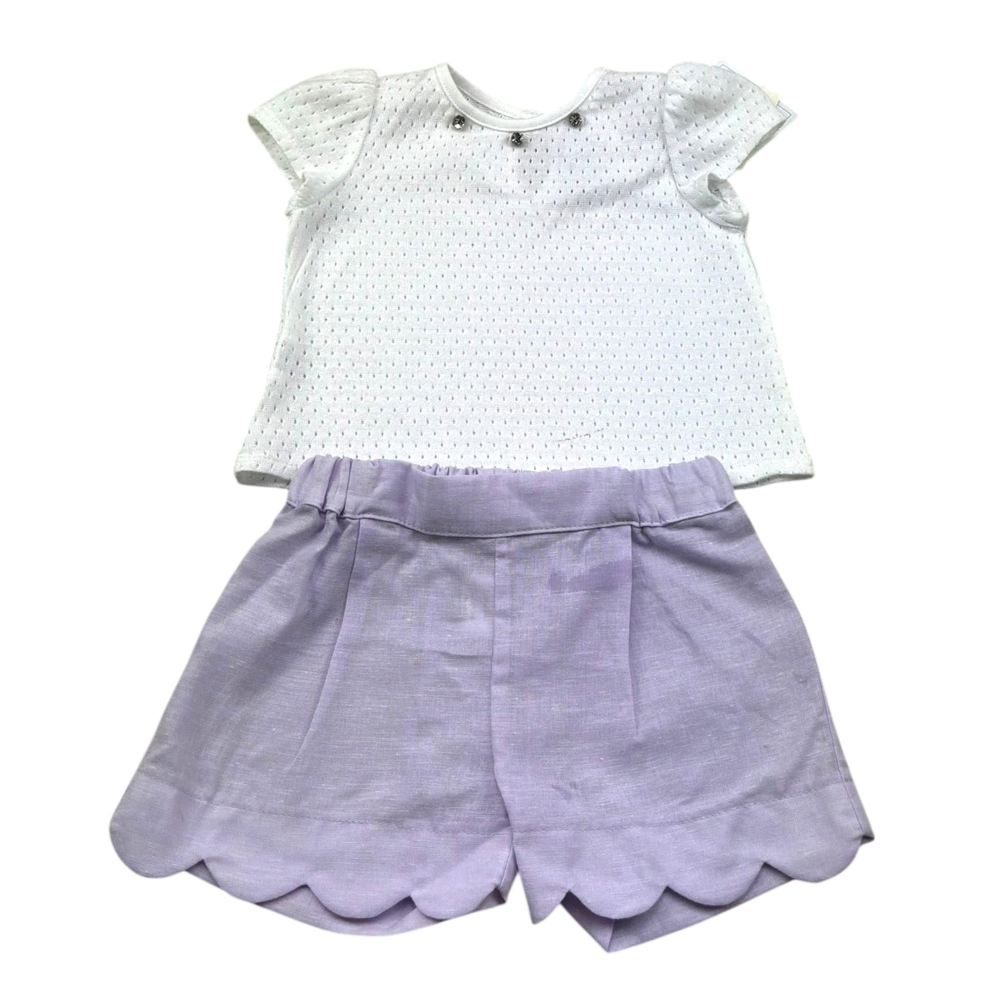 I Delfi Completo 2 Pezzi T-Shirt-Short per Neonata 25P5075 BIANCO/LILLA I DELFI 