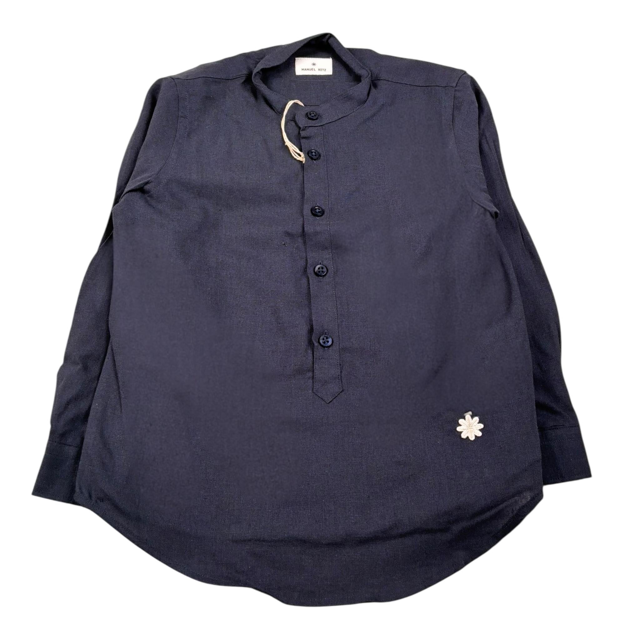 Manuel Ritz Camicia Manica Lunga Collo Coreano tinta unita Blu per Bambino MR1992 BLU MANUEL RITZ 