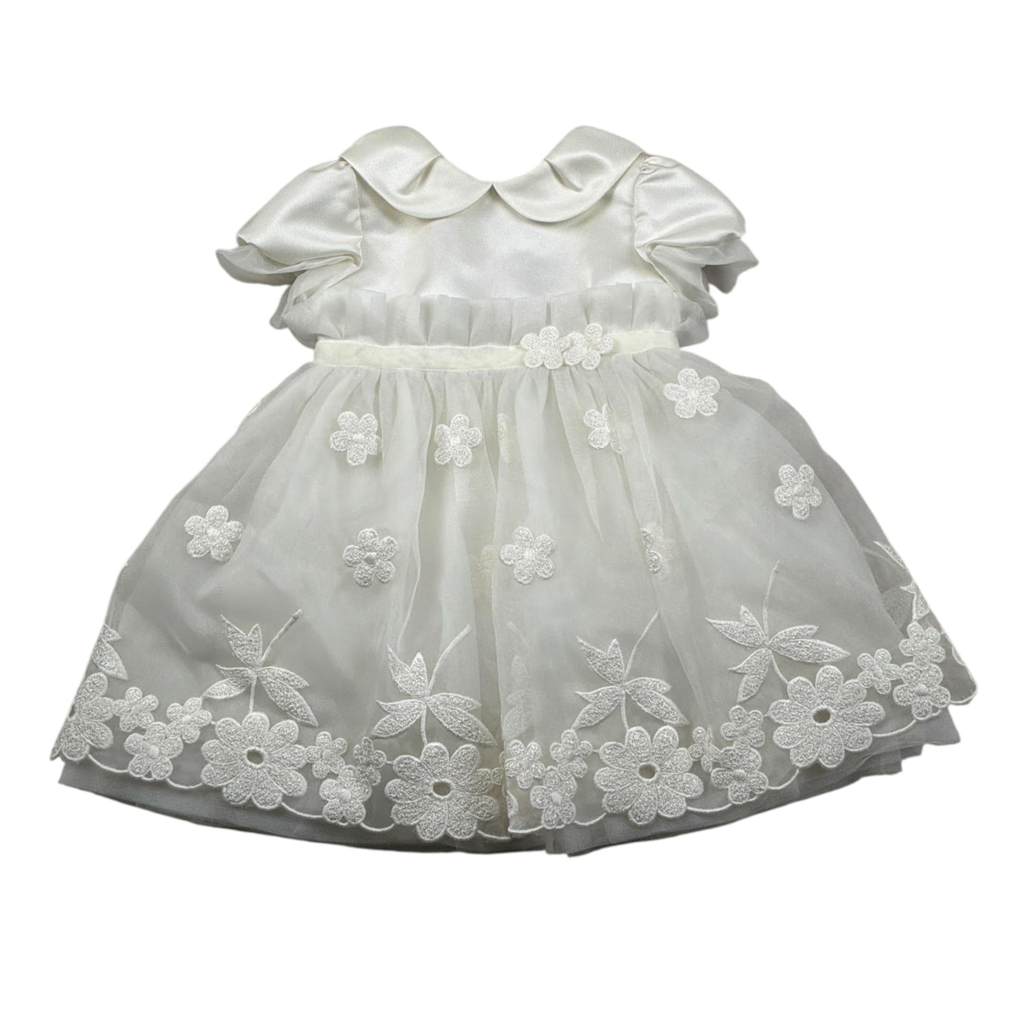 Colori Chiari Abito Mezza Manica tinta unita con Tulle Bianco per Neonata ABTCL BIANCO COLORI CHIARI 