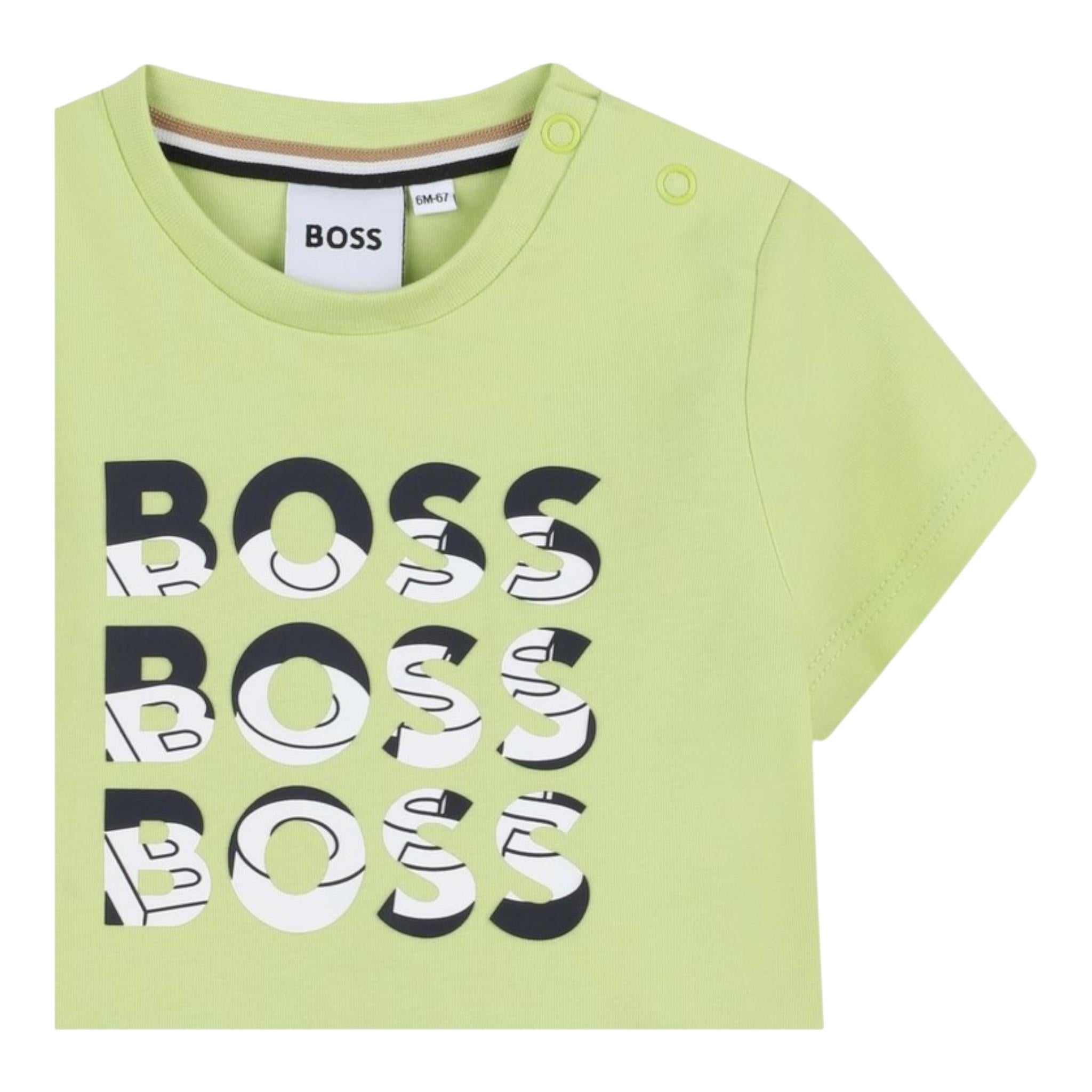 Boss T-Shirt Girocollo Tinta Unita con Logo per Neonato J52113 VERDE BOSS 