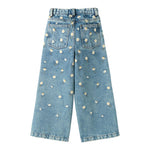 Il Gufo Jeans Tinta Unita Modello Palazzo con Ricami per Bambina P25PL453J0052 AZZURRO IL GUFO 