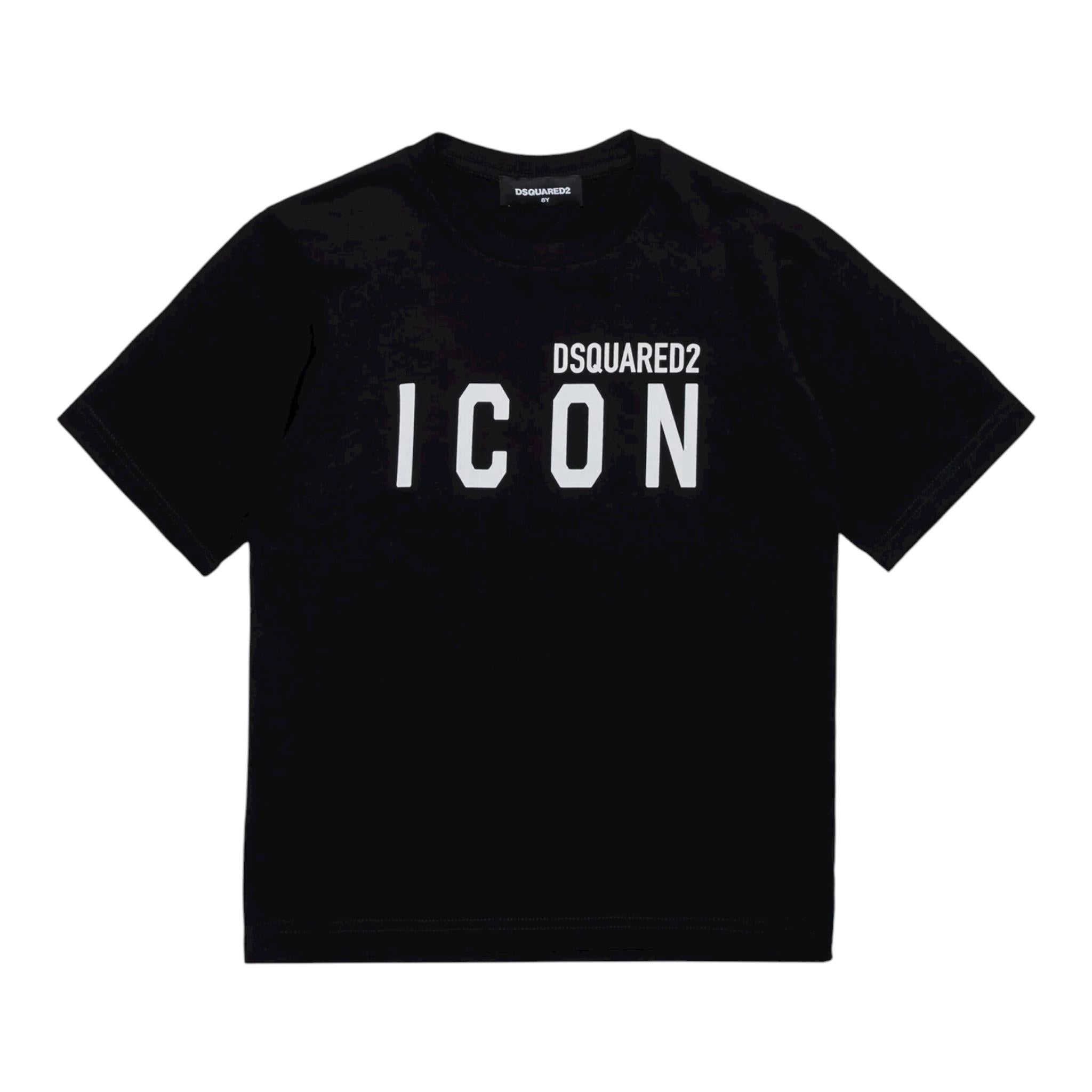 Dsquared2 T-Shirt Girocollo Tinta Unita con Stampa per Neonato DQ2968 NERO DSQUARED2 