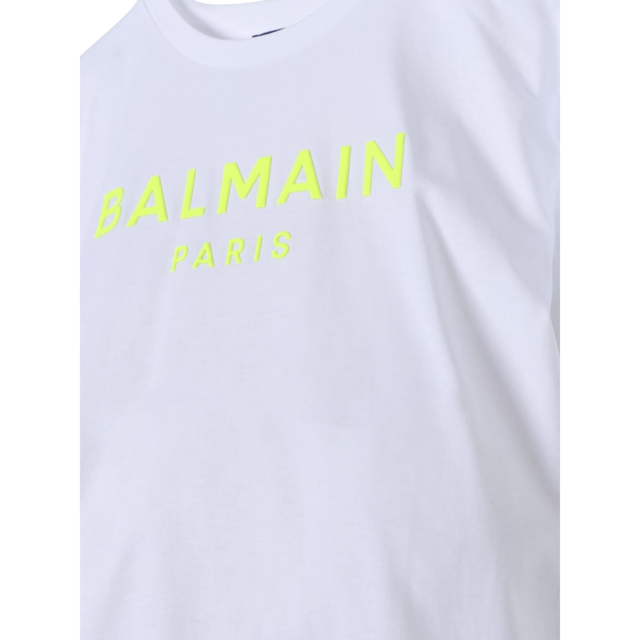 Balmain T-Shirt Girocollo Tinta Unita con Stampa per Bambina BU8Q71 BIANCO BALMAIN 