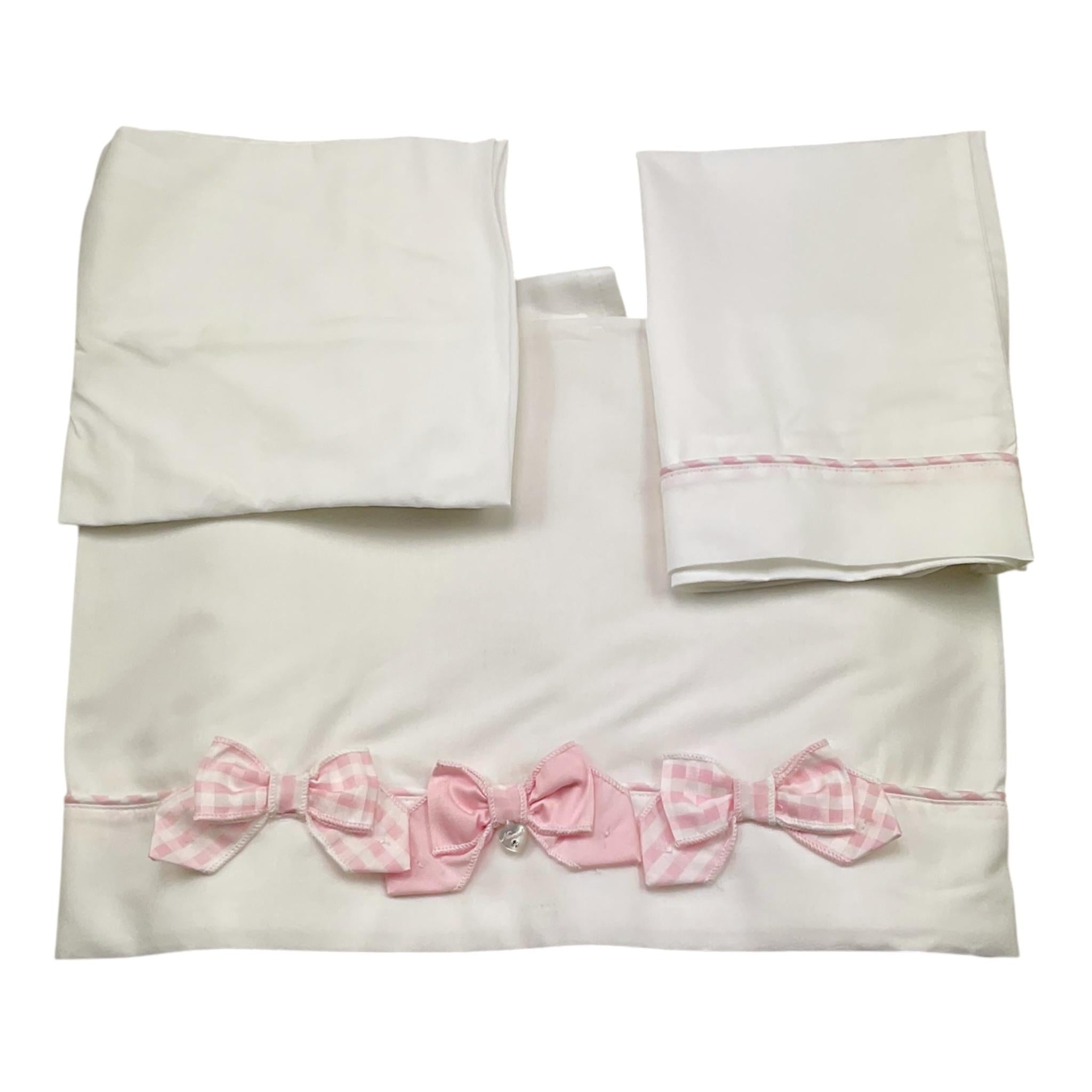 Ninnaoh Set 3 Pezzi Lenzuola Tinta Unita con Applicazioni per Neonata E22LE2 BIANCO NINNAOH 