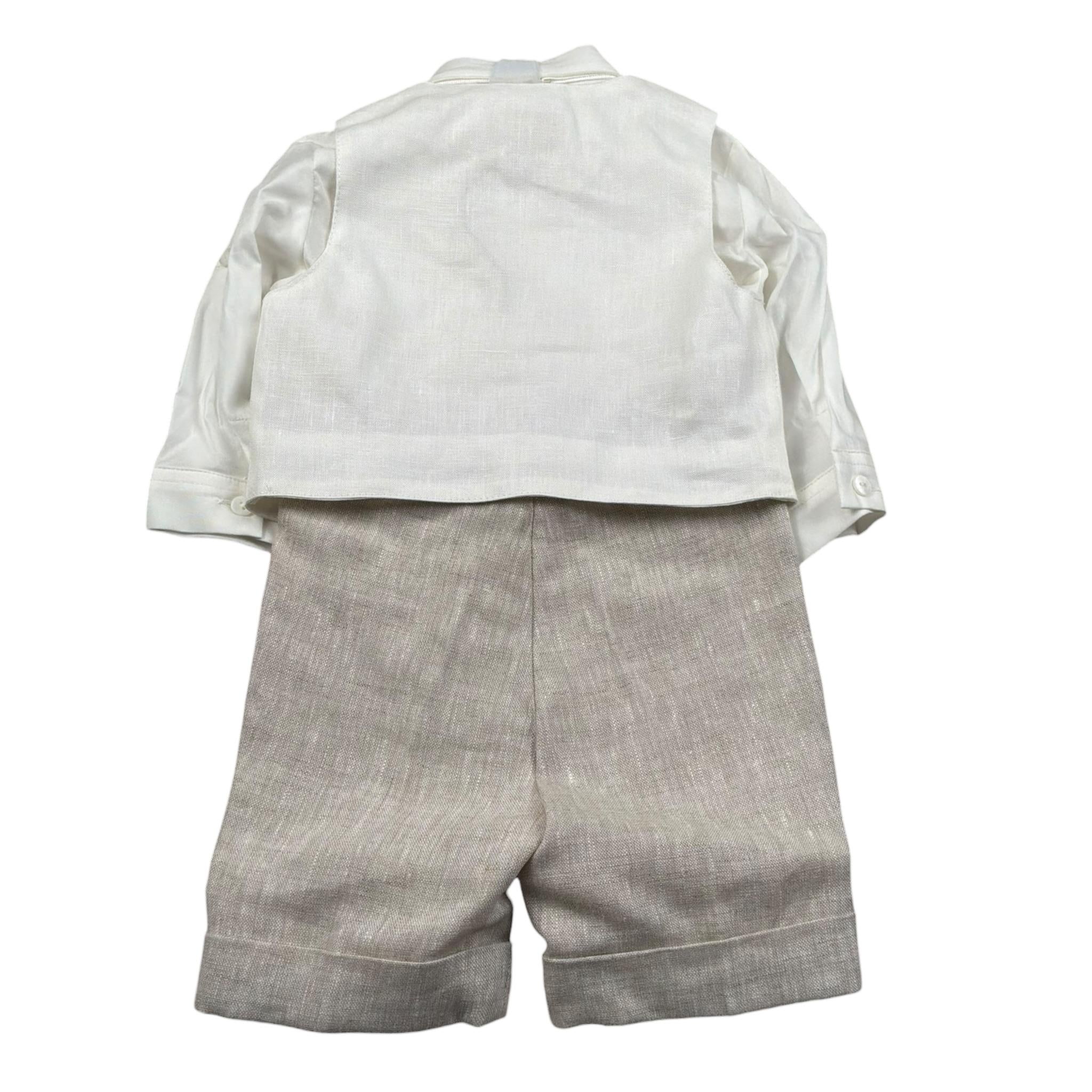 Pure Firenze Completo 4 Pezzi Camicia-Gilet-Bermuda-Papillon Panna/Beige per Neonato 110888 PANNA/BEIGE PURE FIRENZE 