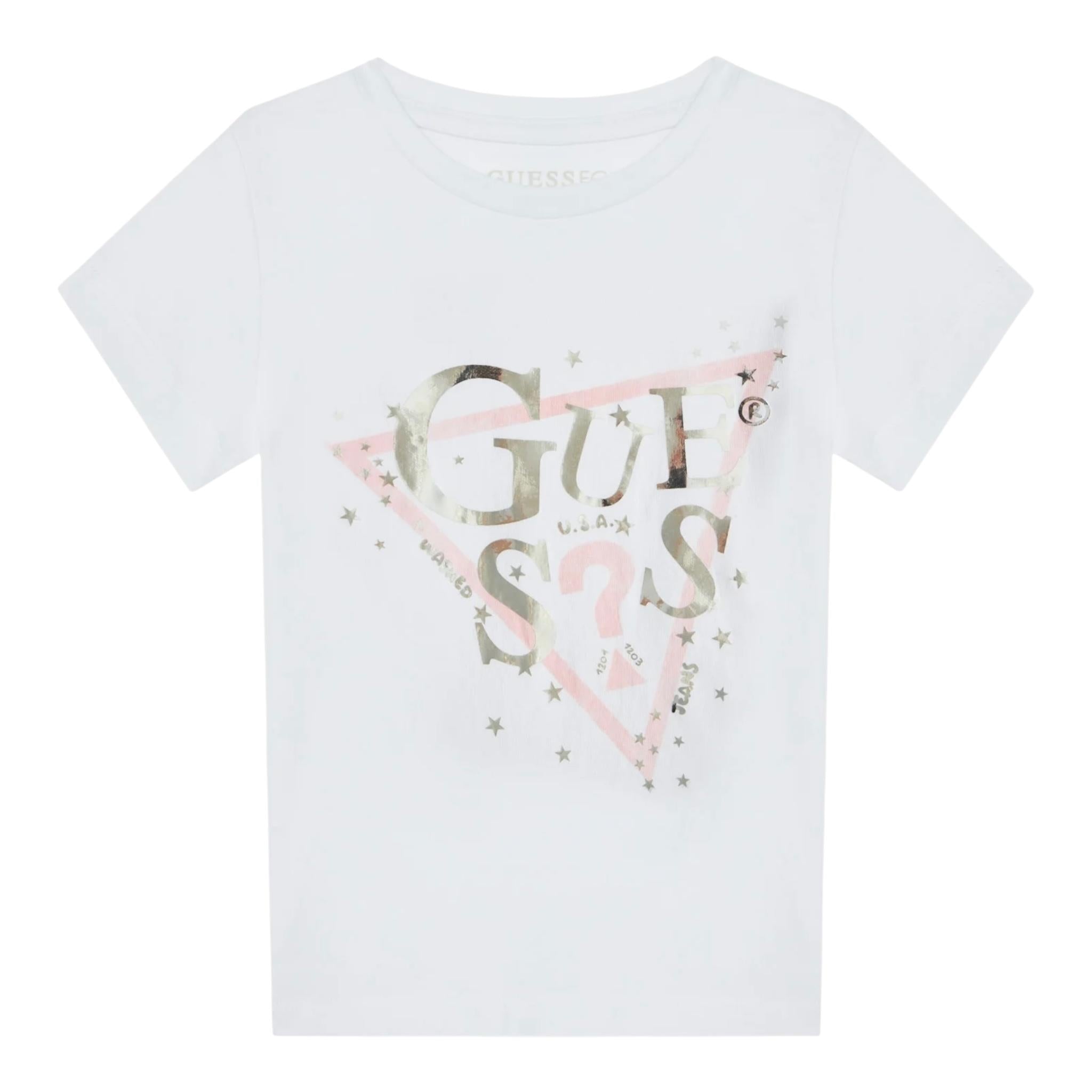 Guess T-Shirt Tinta Unita con Stampa per Bambina K5RI00K6YW BIANCO GUESS 