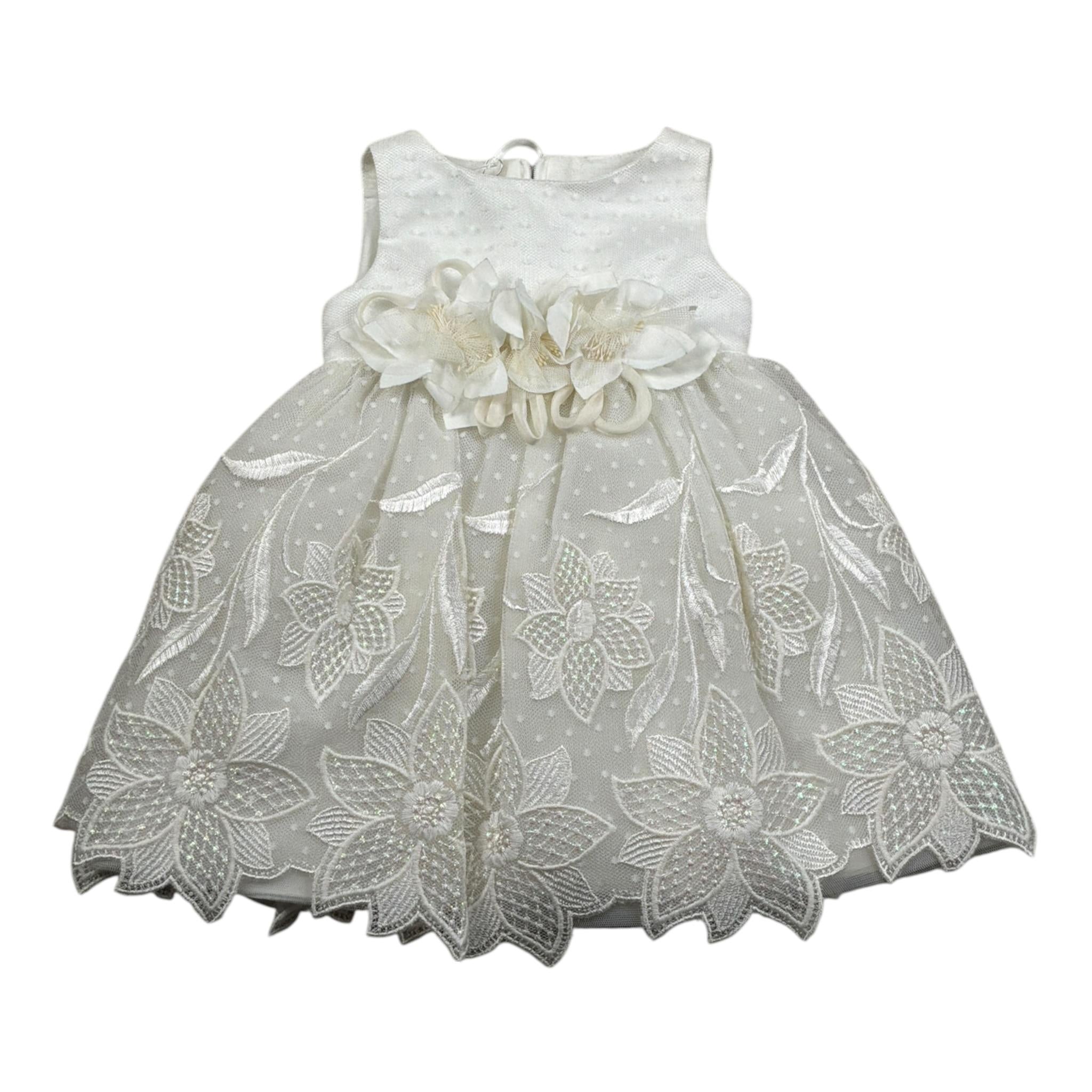Colori Chiari Abito Giromanica con Ricami Bianco per Neonata FN104334 BIANCO COLORI CHIARI 