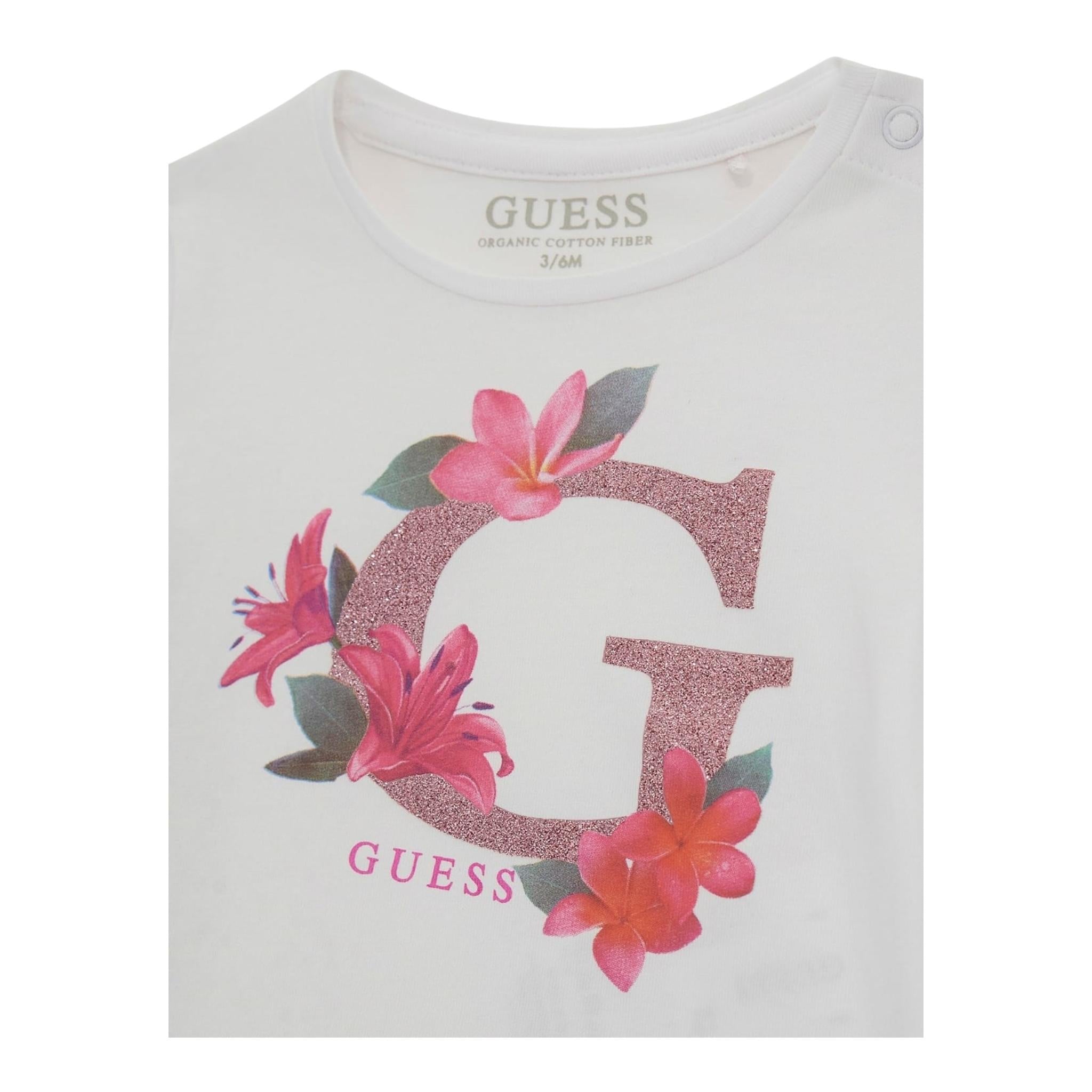 Guess T-Shirt Girocollo Tinta Unita con Stampa per Neonata K5GI08K6YW4 BIANCO GUESS 