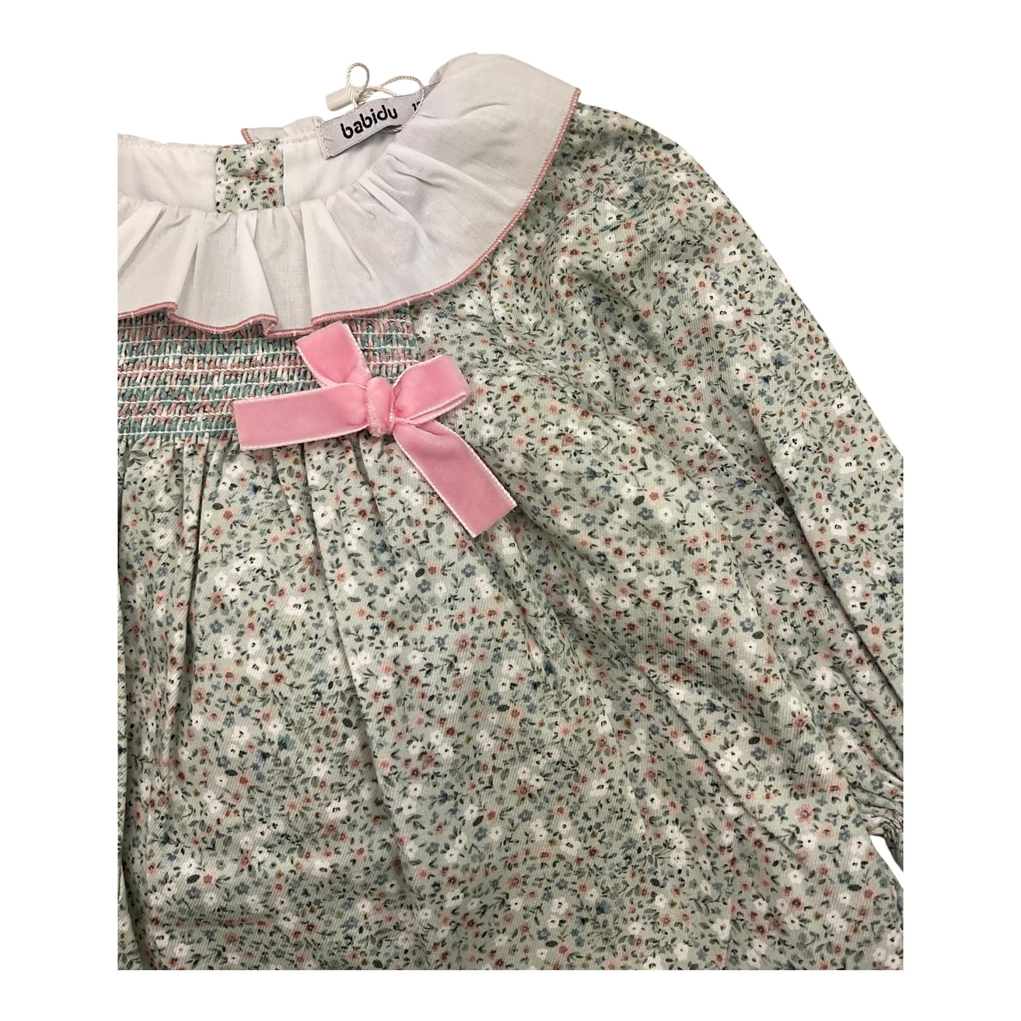 BABIDU completo 2pz coulotte-camicia tinta unita con stampa fiori Verde per Neonata 92667 VERDE BABIDU 