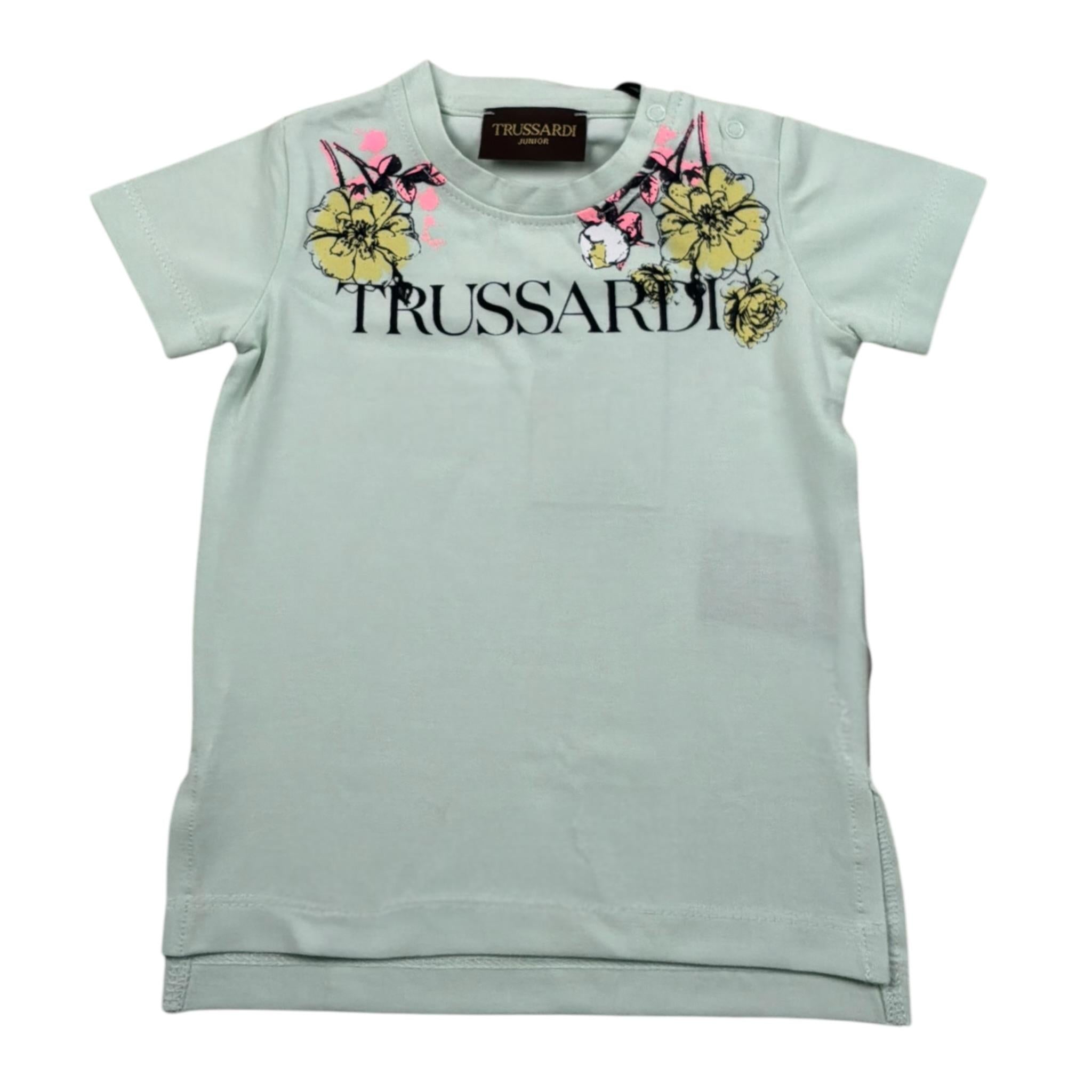 Trussardi T-Shirt Tinta Unita Girocollo con Stampa per Neonata TIP21087 VERDE ACQUA TRUSSARDI 