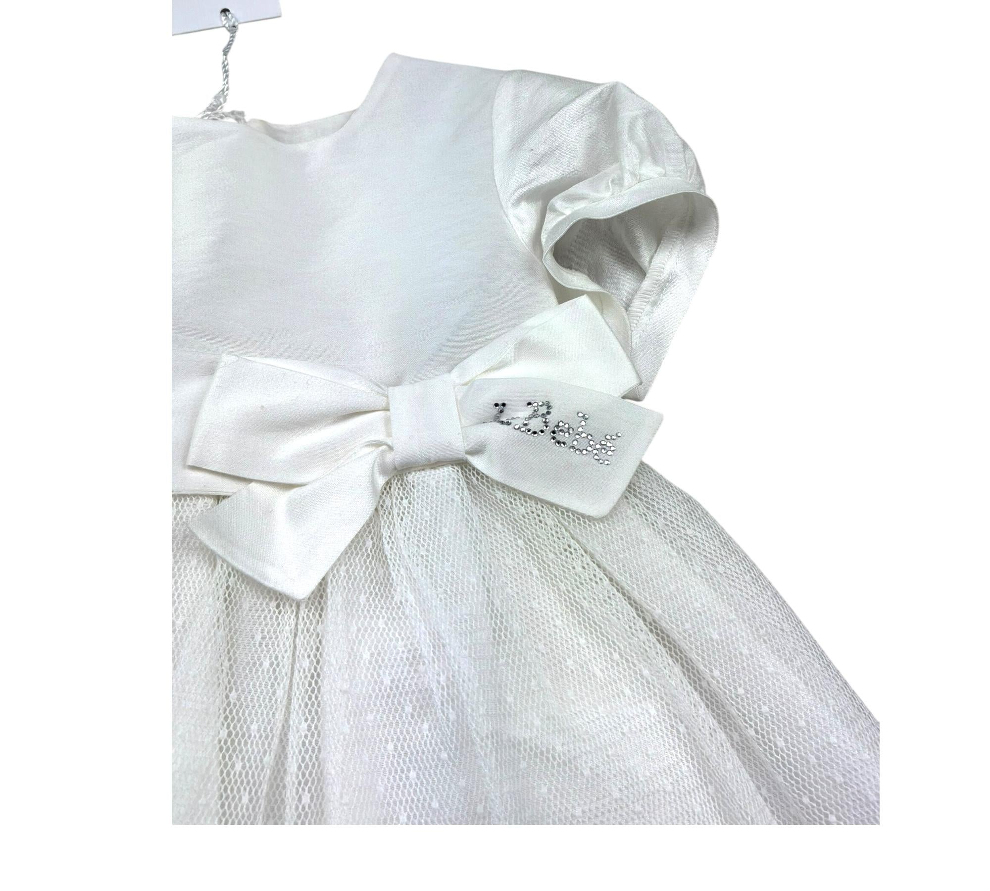 Le Bebe Abito Mezza Manica Tinta Unita con Cinturino per Neonata LBG0877 BIANCO LE BEBE 