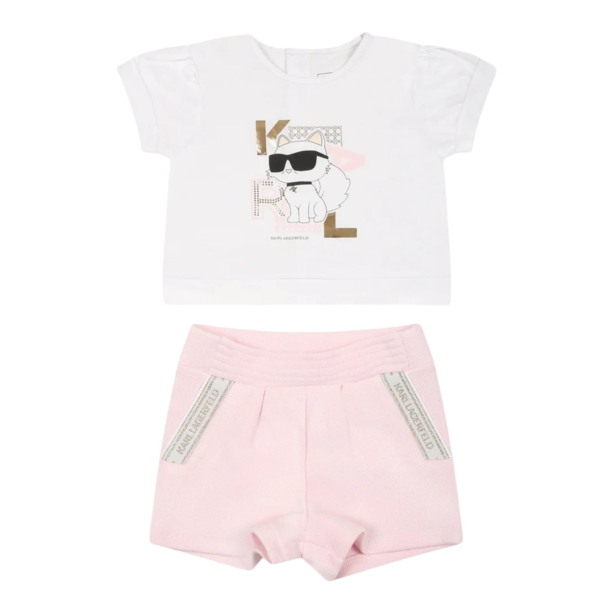 Karl Lagerfeld Completo 2 Pezzi T-Shirt-Short Bicolore Bianco/Rosa per Neonata Z30513 BIANCO/ROSA KARL LAGERFELD 