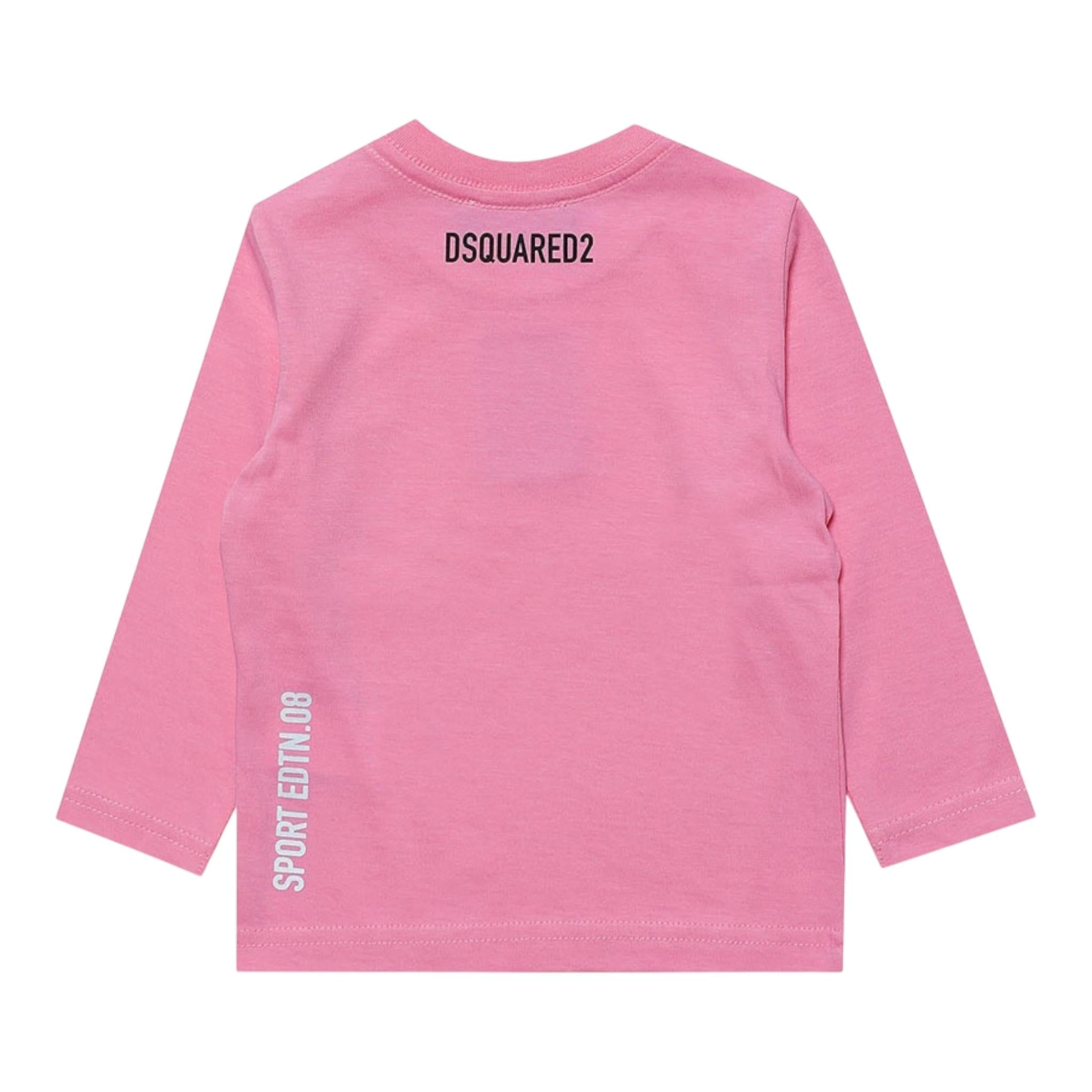 DSQUARED2 shirt girocollo tinta unita con stampa logo Rosa per Neonata DQ1879N ROSA DSQUARED2 