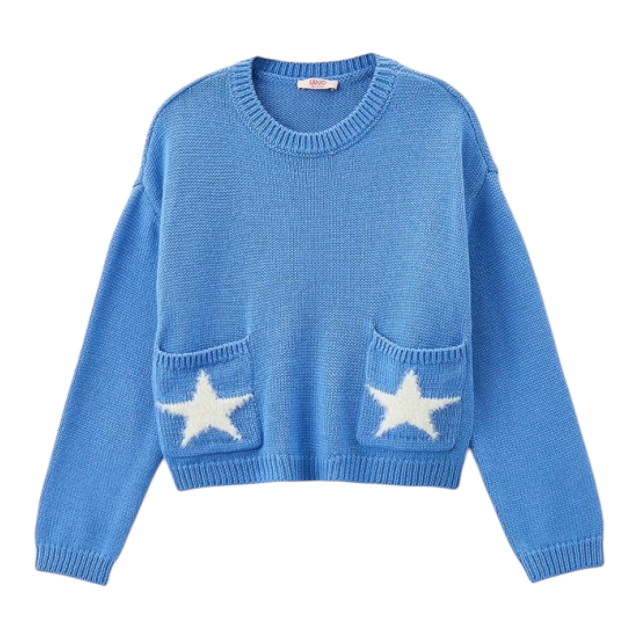 LIU JO maglia tinta unita girocollo con stampa Azzurro per Bambina GF4111 AZZURRO LIU JO 