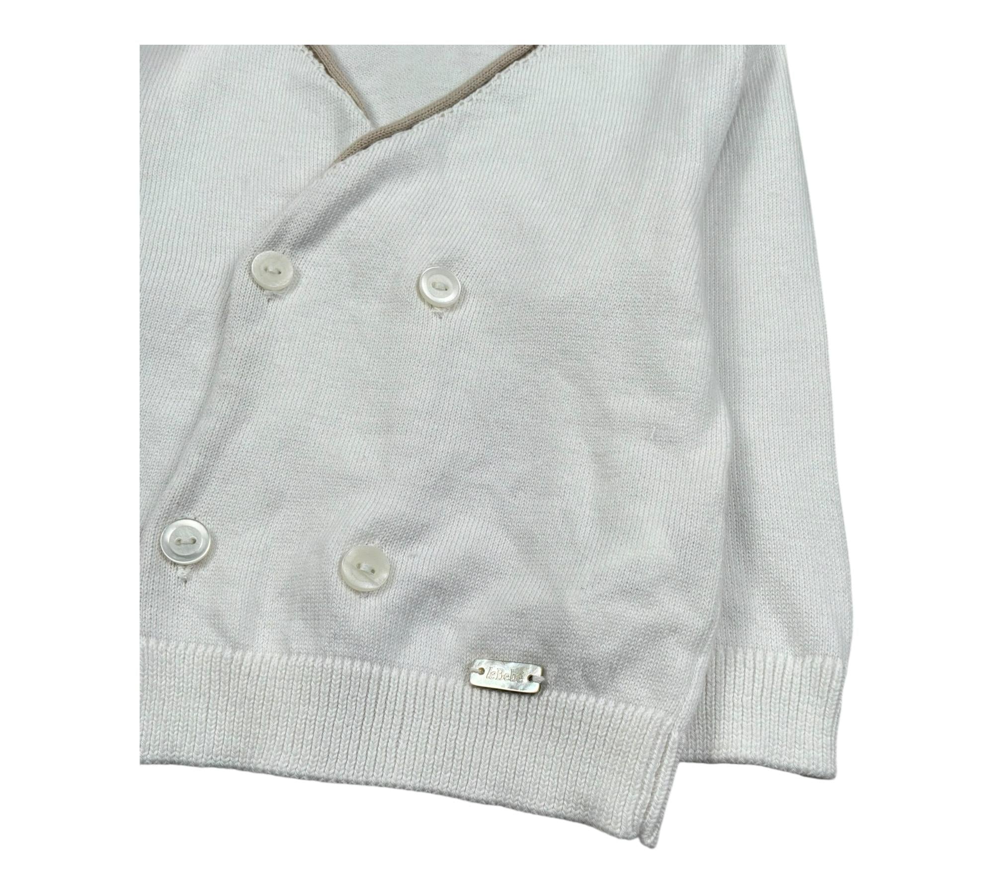 Le Bebe Cardigan Tinta Unita con Profili In Contrasto per Neonato LBB5324 BIANCO LE BEBE 