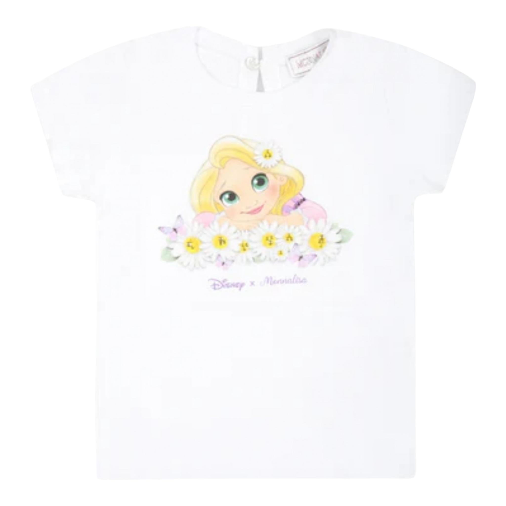 Monnalisa T-Shirt Tinta Unita Girocollo con Stampa Rapunzel per Bambina 39C615 BIANCO MONNALISA 