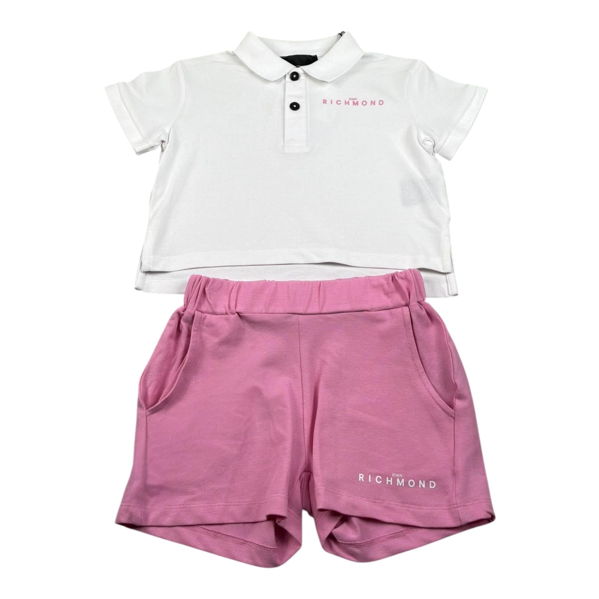 John Richmond Completo 2 Pezzi Polo-Short Bicolore per Bambina RGP26028CE ROSA/BIANCO JOHN RICHMOND 