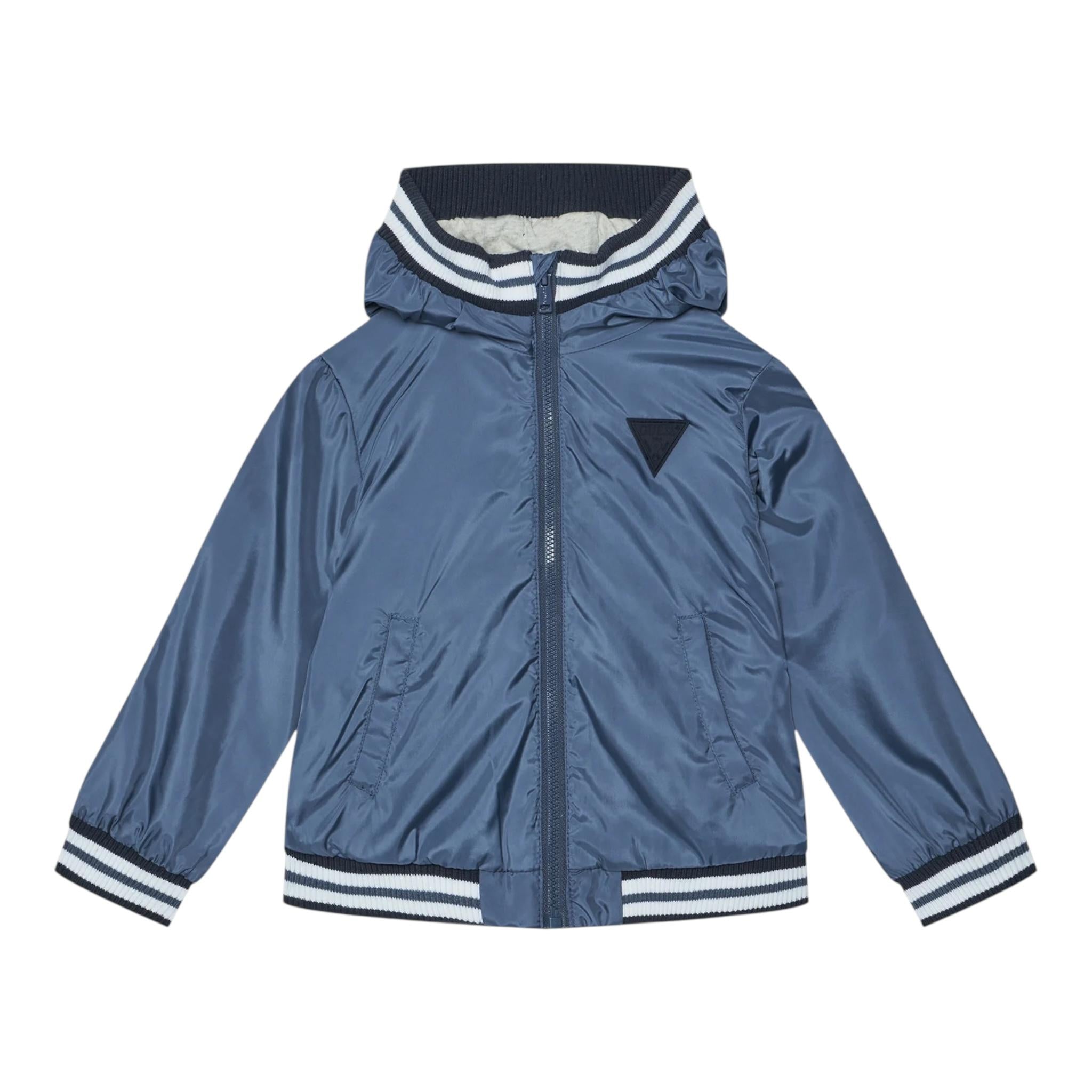 Guess Giubbino Tinta Unita con Zip E Cappuccio per Neonato N5RL11WCFM0 BLU GUESS 