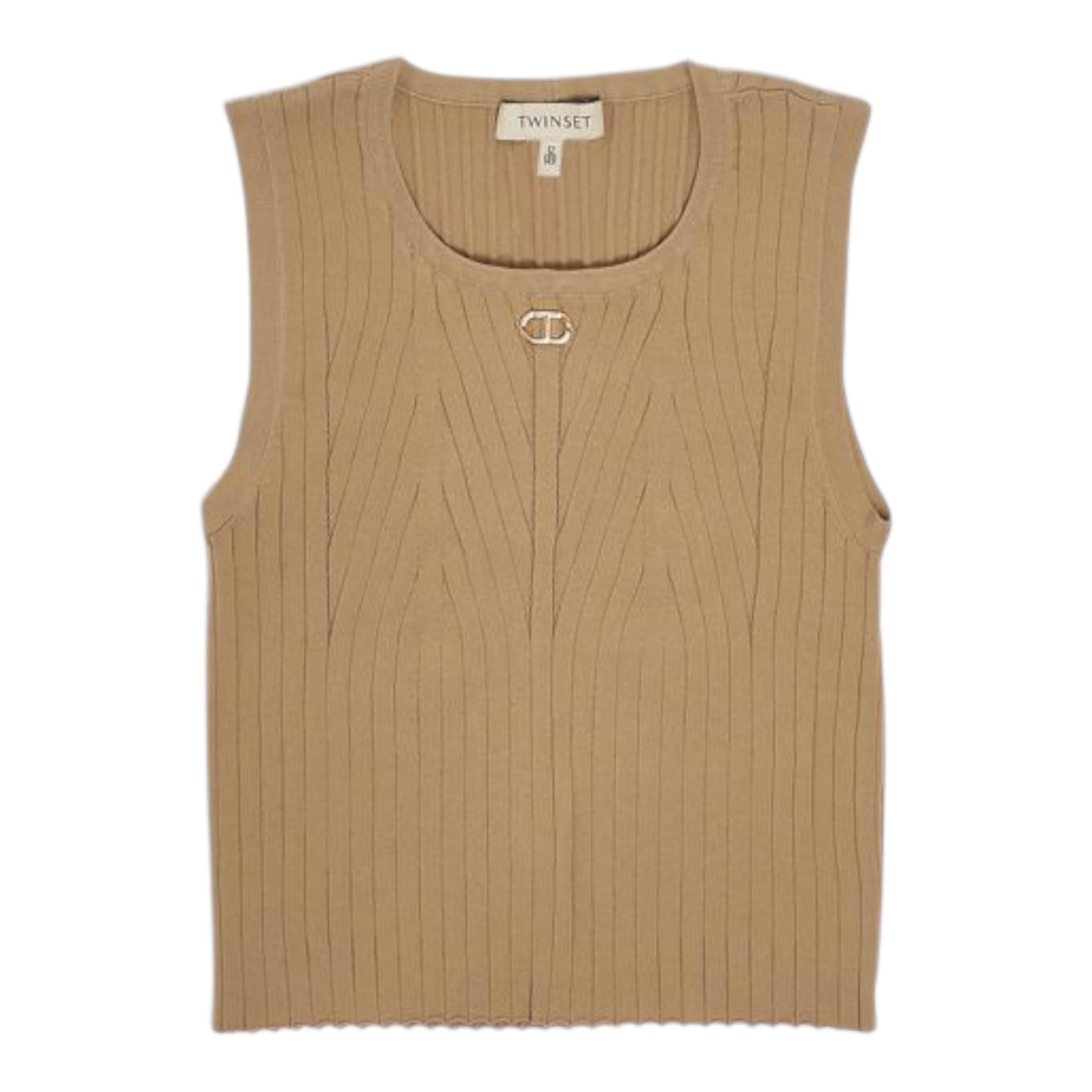 Twinset Canotta Tinta Unita con Logo per Bambina 251GJ3404 BEIGE TWINSET 