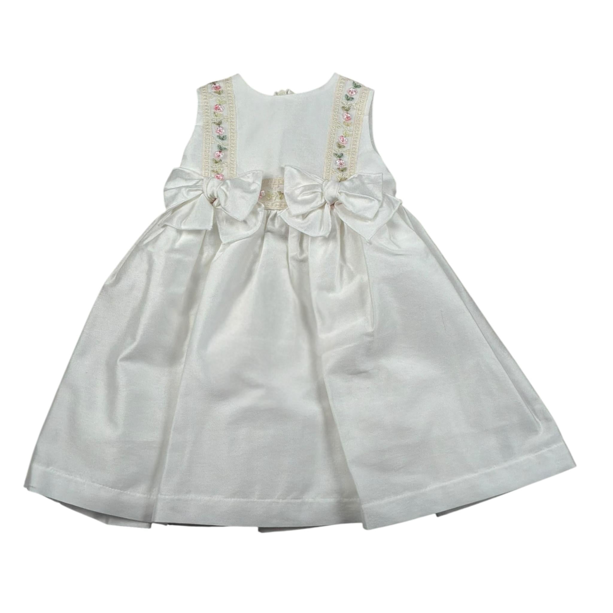 Pure Firenze Abito Giromanica Tinta Unita con Ricamii per Neonata PC01244 BIANCO PURE FIRENZE 