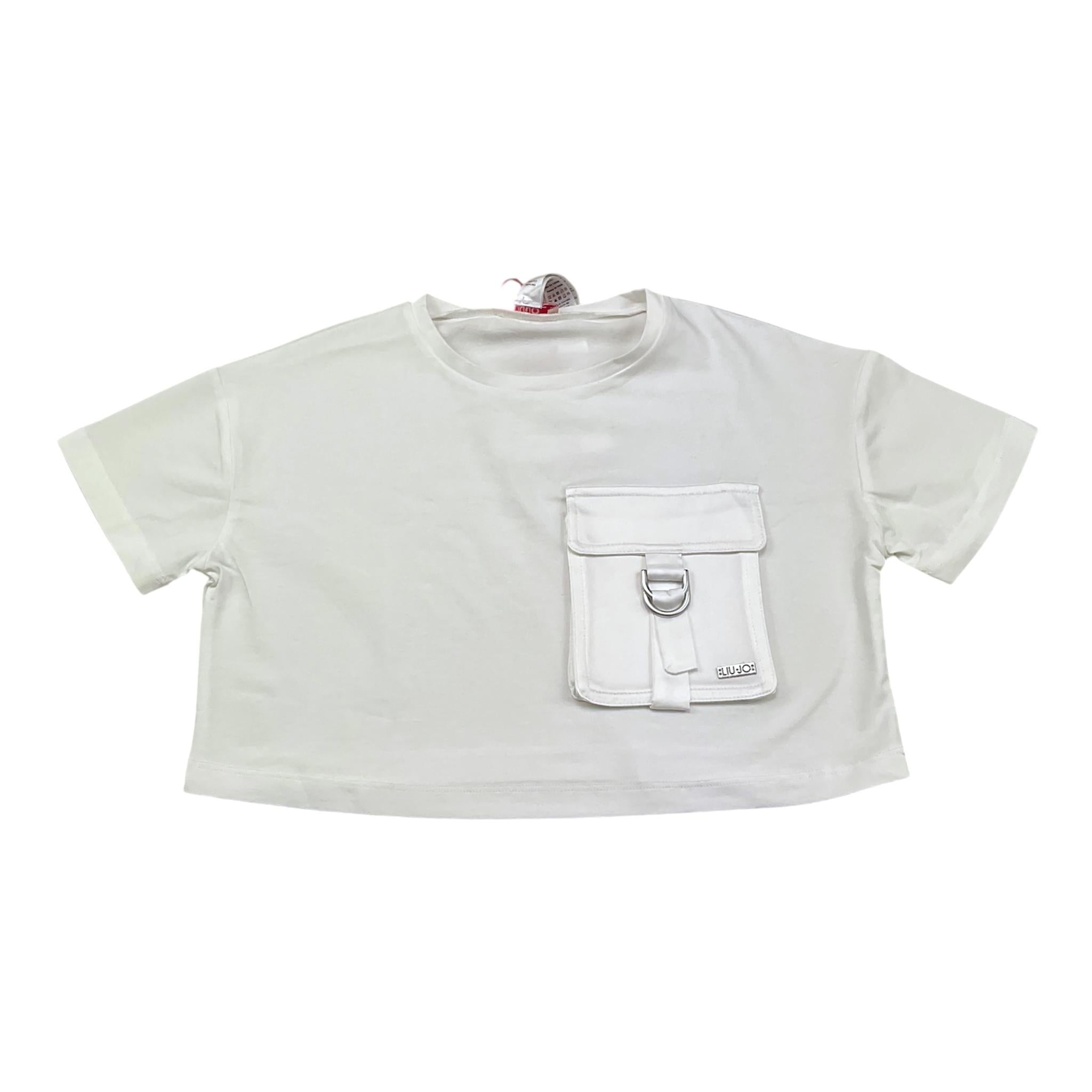 Liu Jo T-Shirt Girocollo Tinta Unita con Taschino Modello Crop per Bambina GA5016 BIANCO LIU JO 