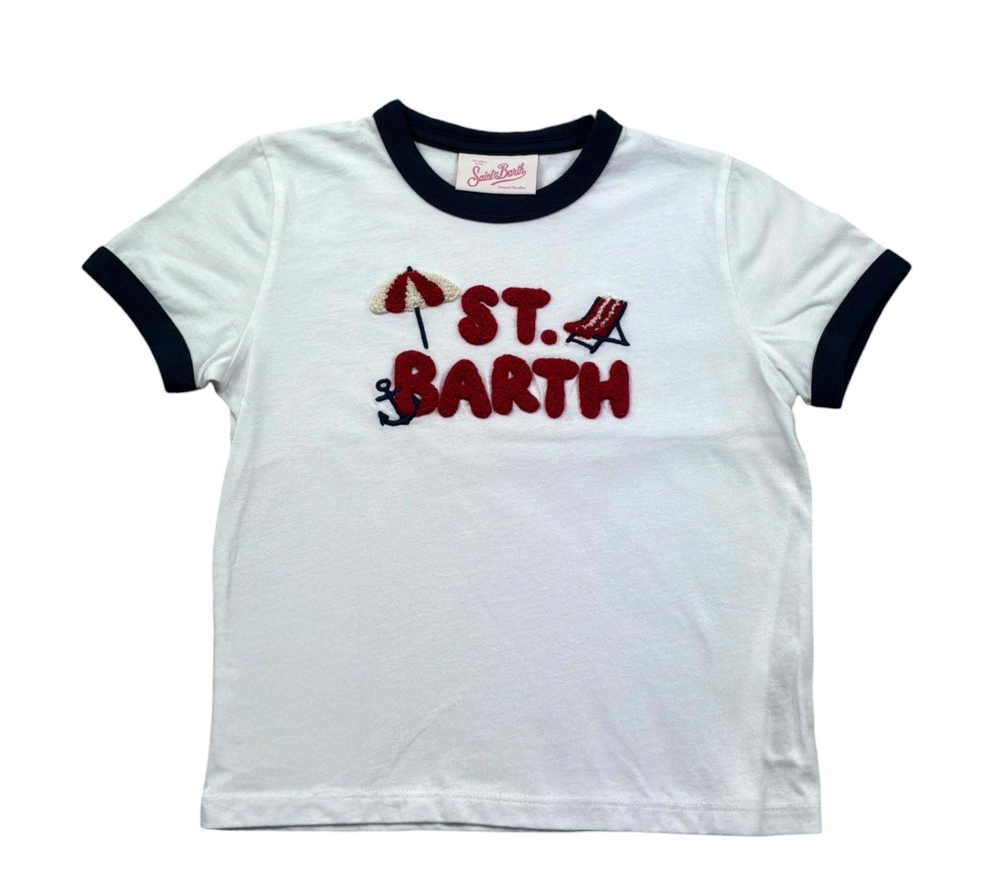 Saint Barth T-Shirt Girocollo Tinta Unita con Logo per Bambina SBSUMMER BIANCO SAINT BARTH 