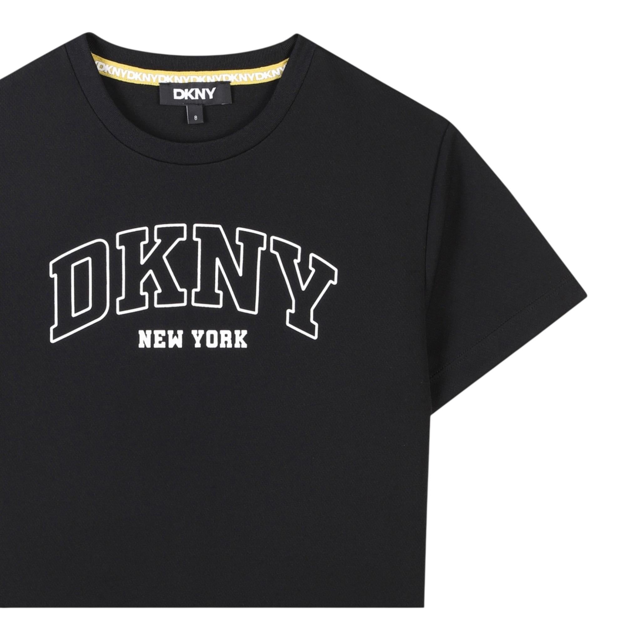 Dkny T-Shirt Girocollo Tinta Unita con Stampa per Bambino D62237 NERO DKNY 