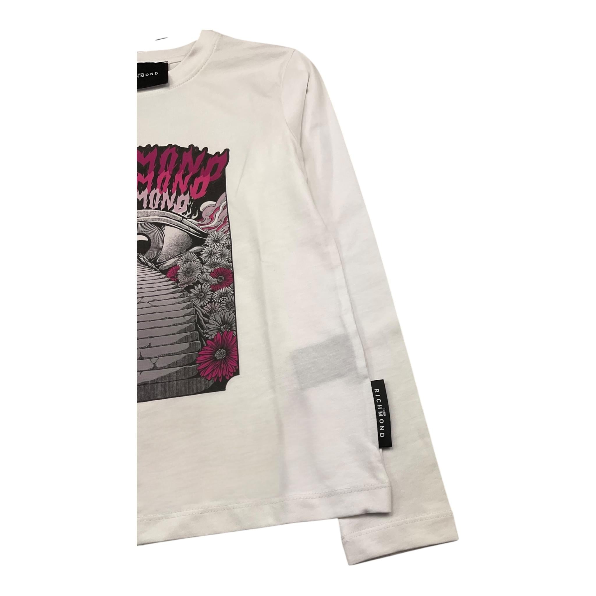 JOHN RICHMOND shirt girocollo tinta unita con stampa in contrasto Bianco per Bambina RGA25064TS BIANCO JOHN RICHMOND 