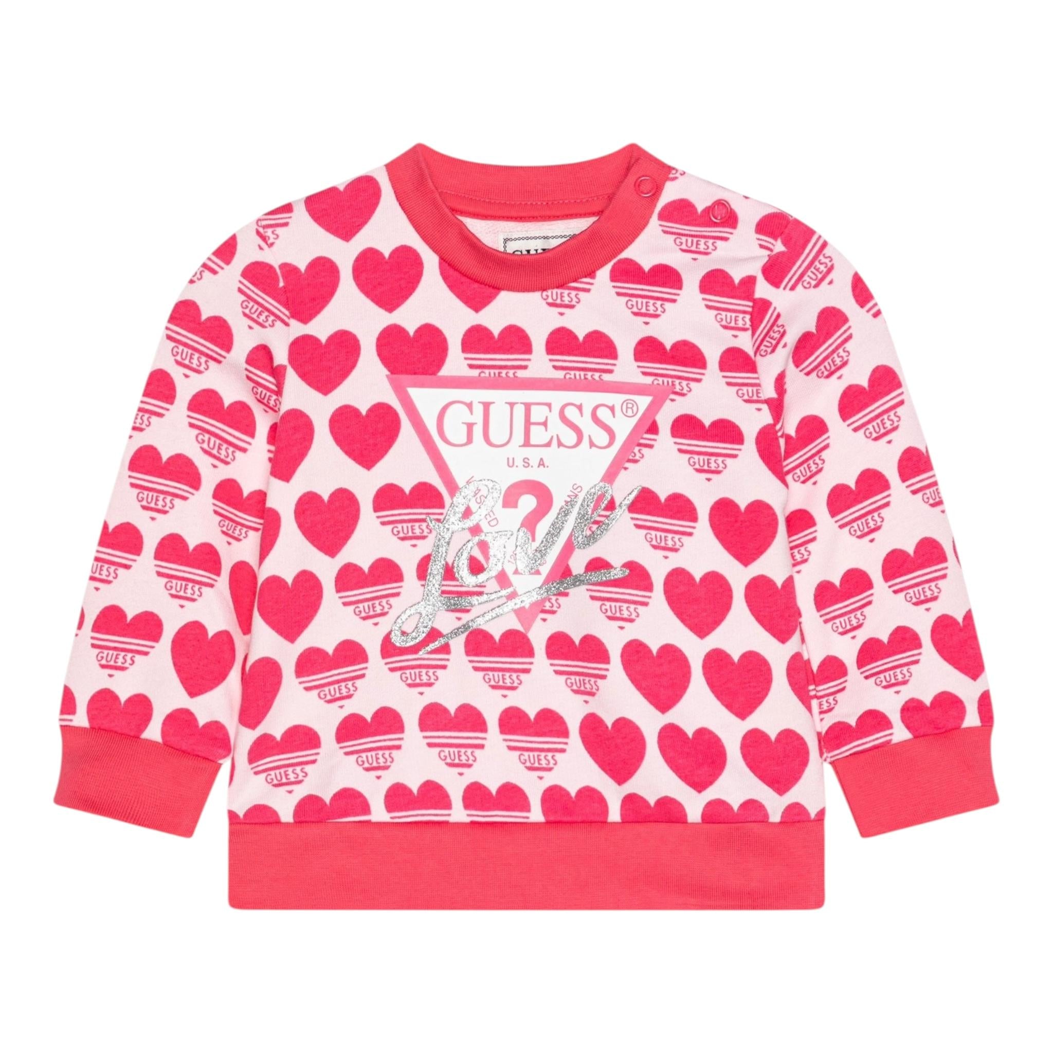 Guess Felpa Chiusa Girocollo Tinta Unita con Stampe per Bambina K5RQ01KA6R4P98L ROSA GUESS 