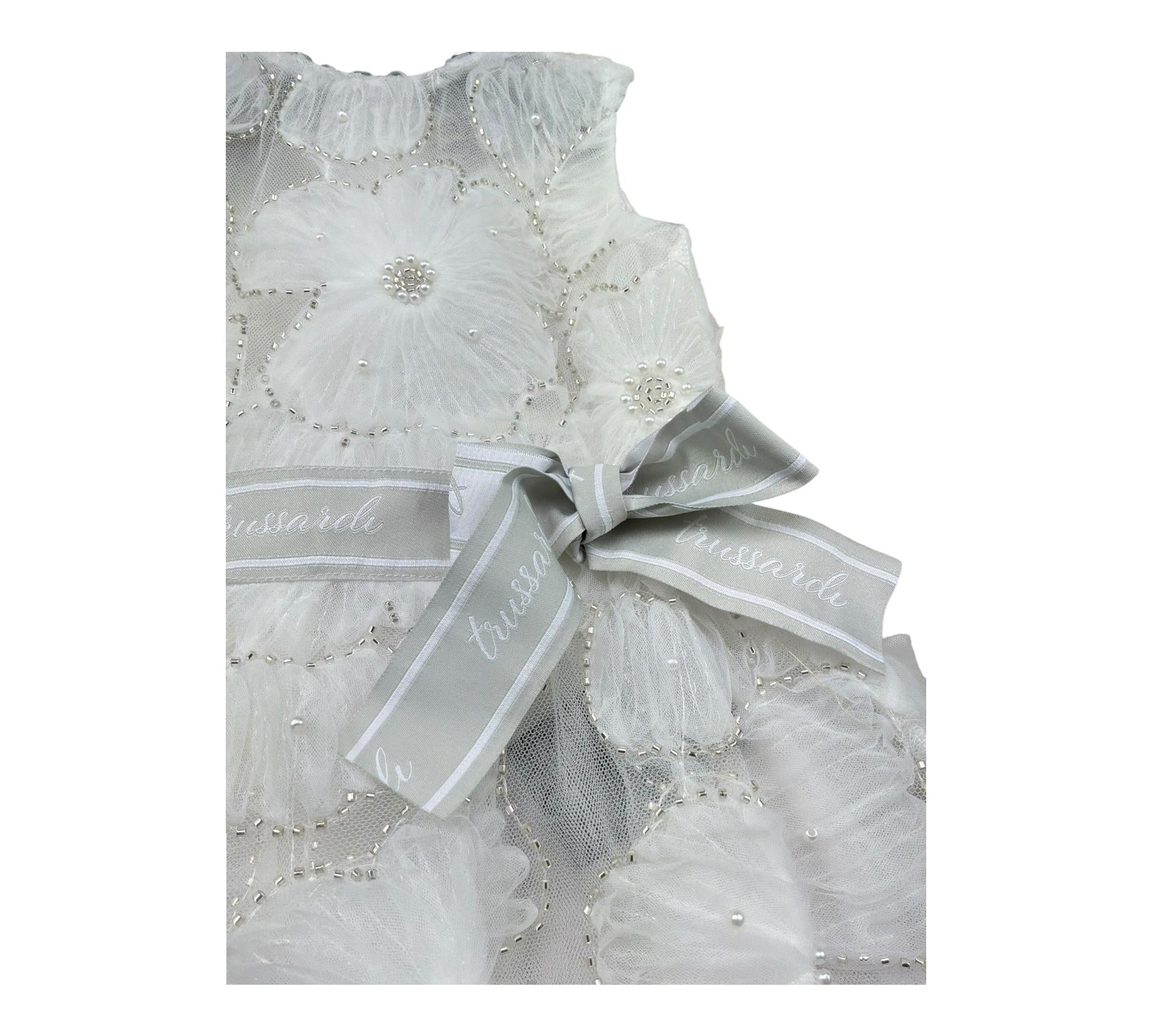 Trussardi Abito Giromanica Tinta Unita In Tulle per Neonata TIP26140VE BIANCO TRUSSARDI 