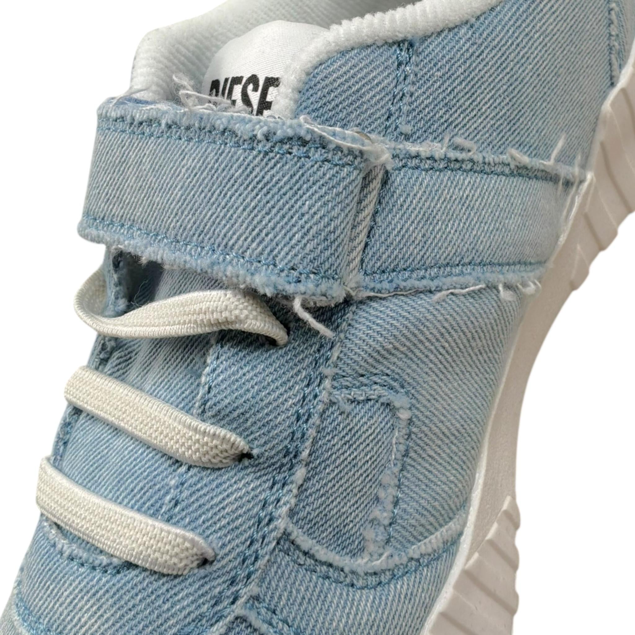Diesel Sneaker In Denim Tinta Unita con Lacci E Strappo per Bambino BC0597 AZZURRO DIESEL 