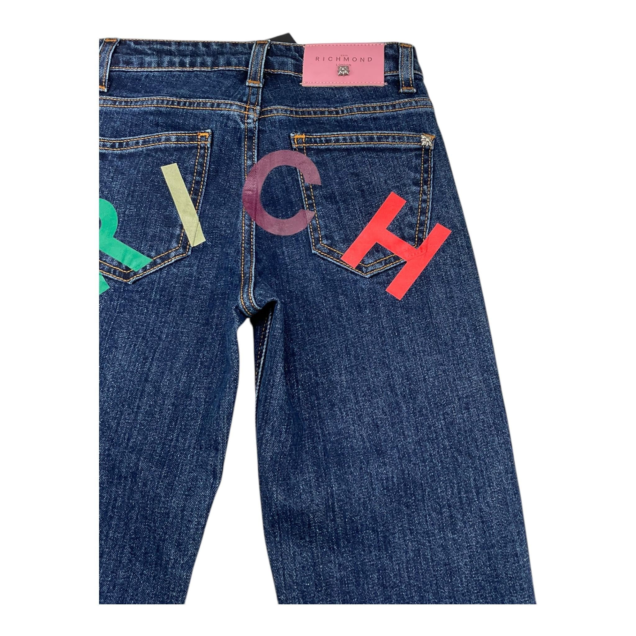 JOHN RICHMOND jeans tinta unita con stampa logo Blu per Bambina RGA25139 BLU JOHN RICHMOND 