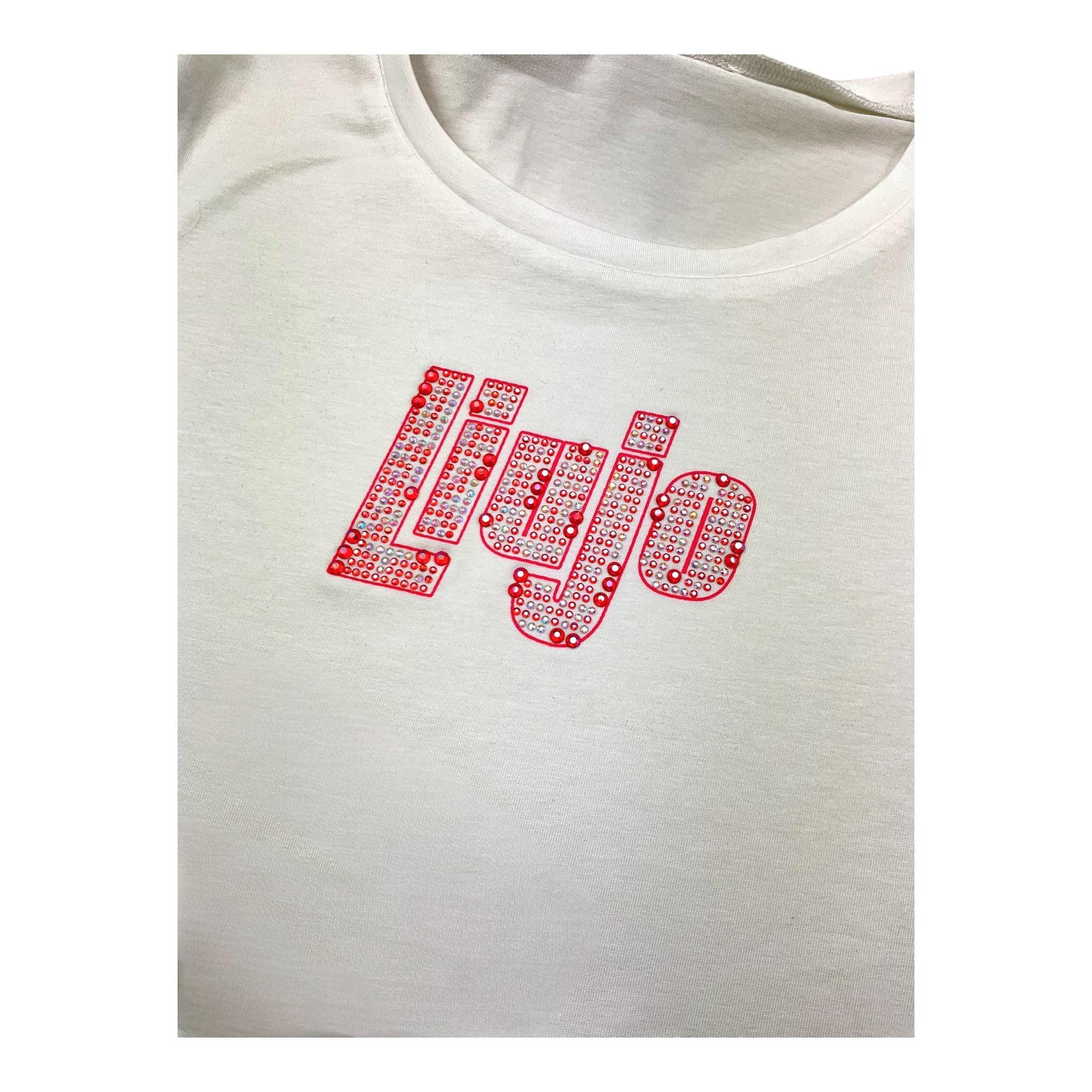 Liu Jo T-Shirt Girocollo Tinta Unita con Brillantini per Bambina GA5019X BIANCO LIU JO 