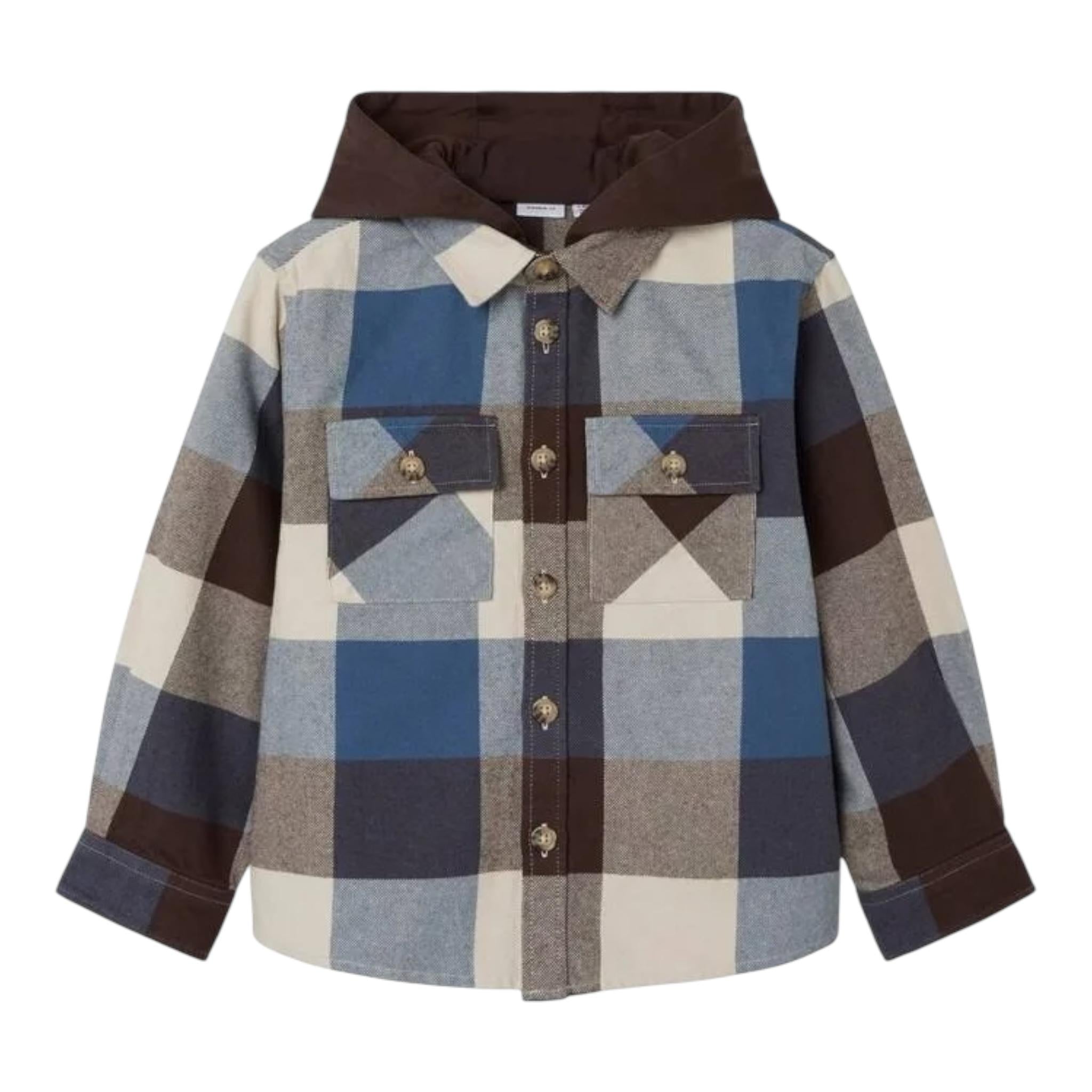 NAME.IT camicia manica lunga fantasia quadri con cappuccio Multicolor per Bambino 13237393 MULTICOLOR NAME.IT 