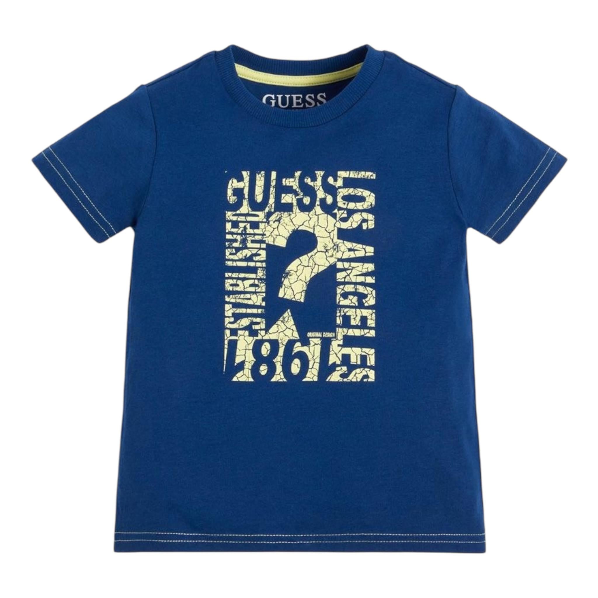 Guess T-Shirt Tinta Unita con Stampa per Neonato N3GI00K8HM0 BLU GUESS 