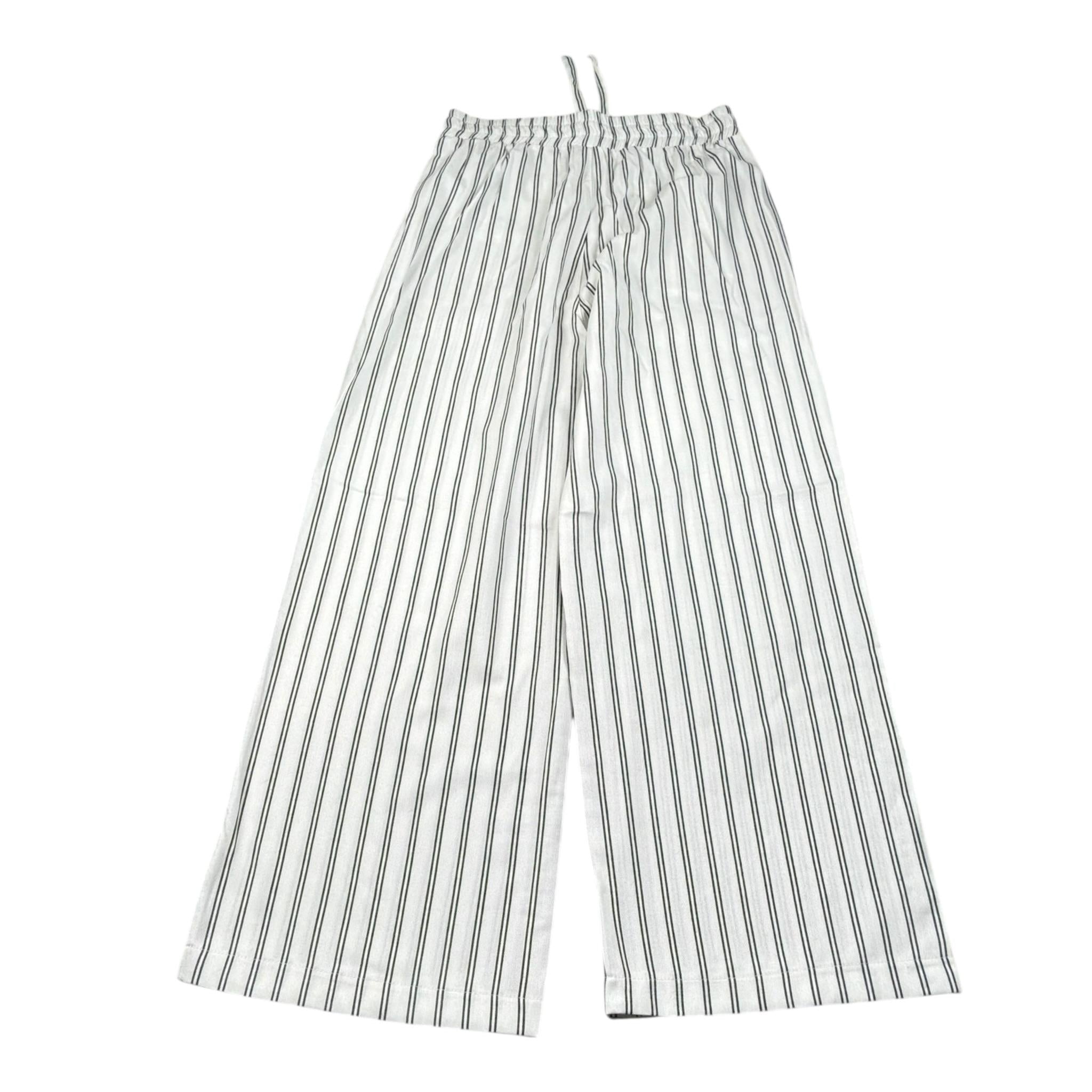 Please Pantalone Tinta Unita Modello A Palazzo con Fantasia A Righe per Bambina PE32131G73 BIANCO PLEASE 