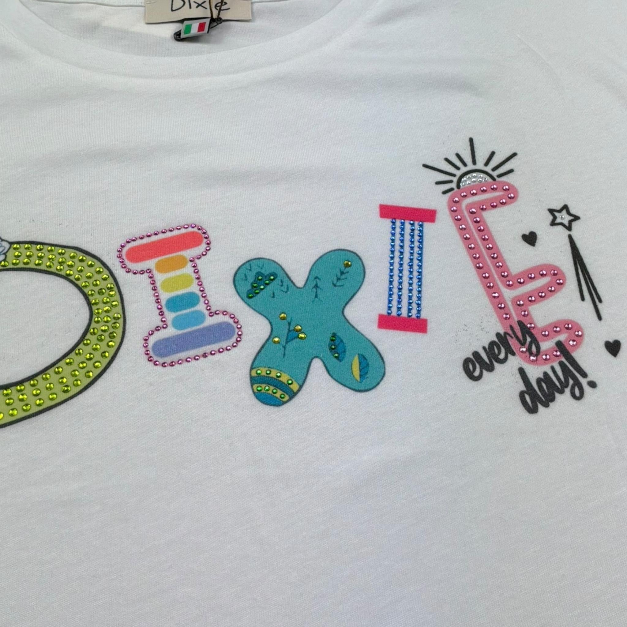 Dixie T-Shirt Girocollo Tinta Unita con Stampa per Bambina MB51030G39 BIANCO DIXIE 
