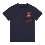 Guess T-Shirt Gircollo Tinta Unita con Stampa per Neonato I5RI03I3Z14 BLU GUESS 
