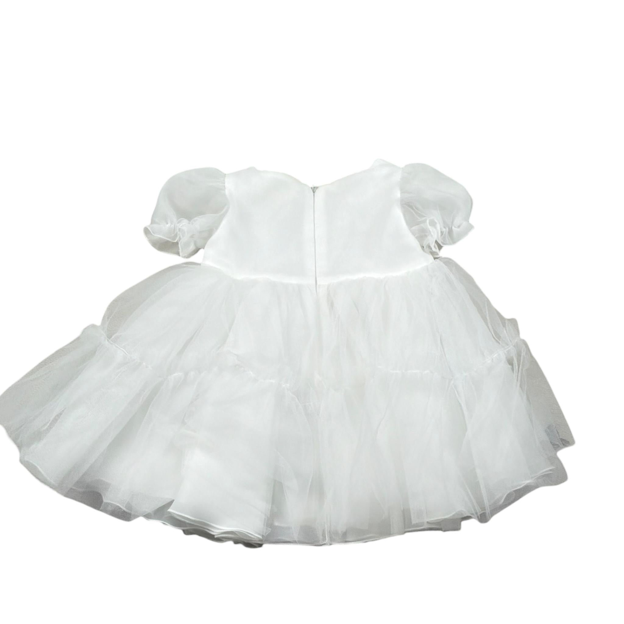 Bimbalo' Abito Cerimonia tinta unita con Tulle Bianco per Neonata 7637 BIANCO BIMBALO' 