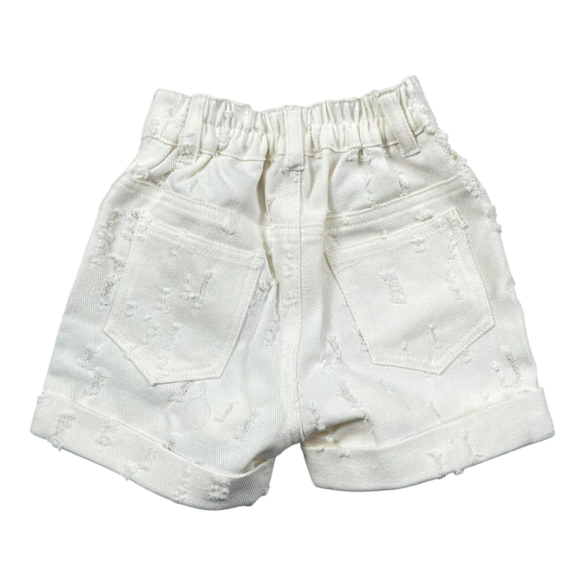Miss Grant Short In Denim Tinta Unita con Elastico In Vita per Neonata MG1257X BIANCO MISS GRANT 