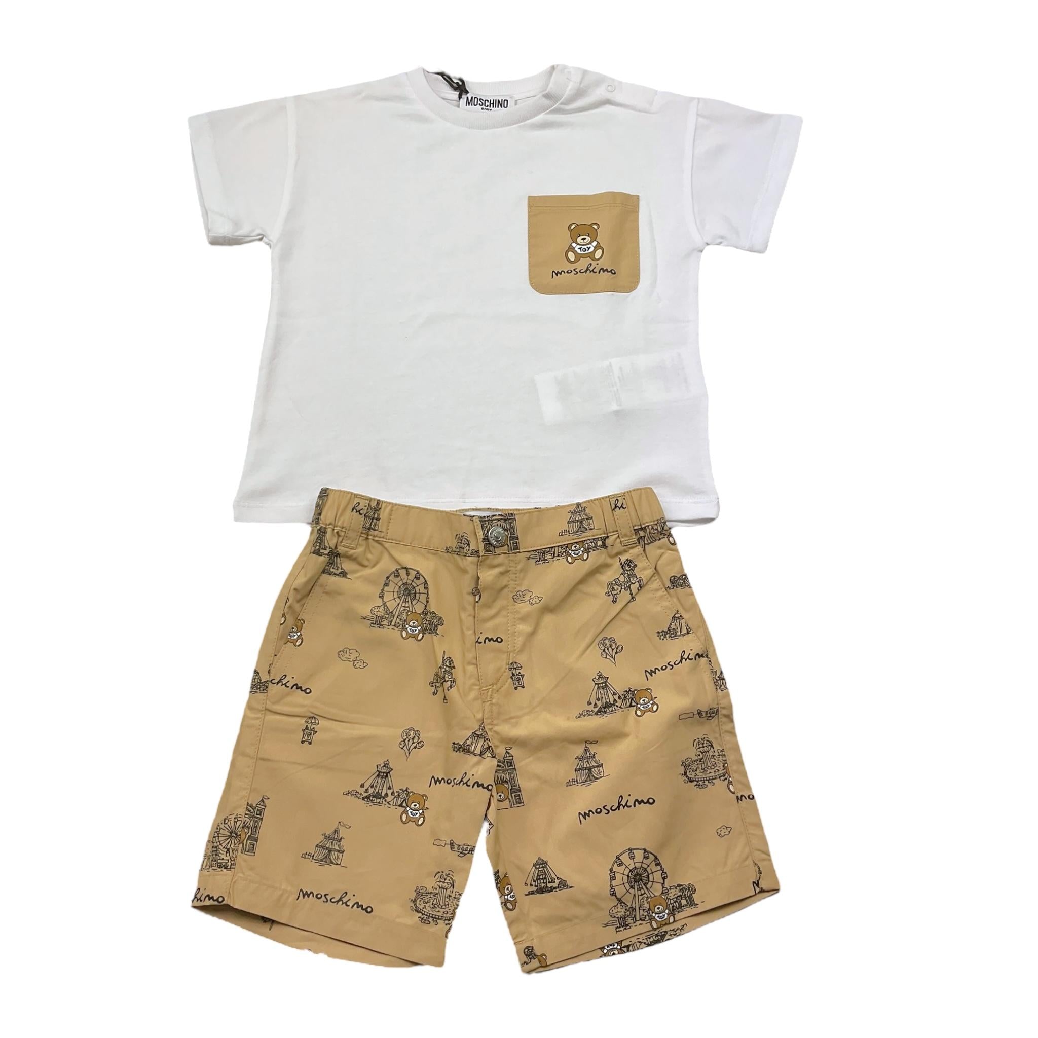 Moschino Completo 2 Pezzi T-Shirt-Bermuda Bicolore per Bambino MUG01CJ BIANCO/BEIGE MOSCHINO 
