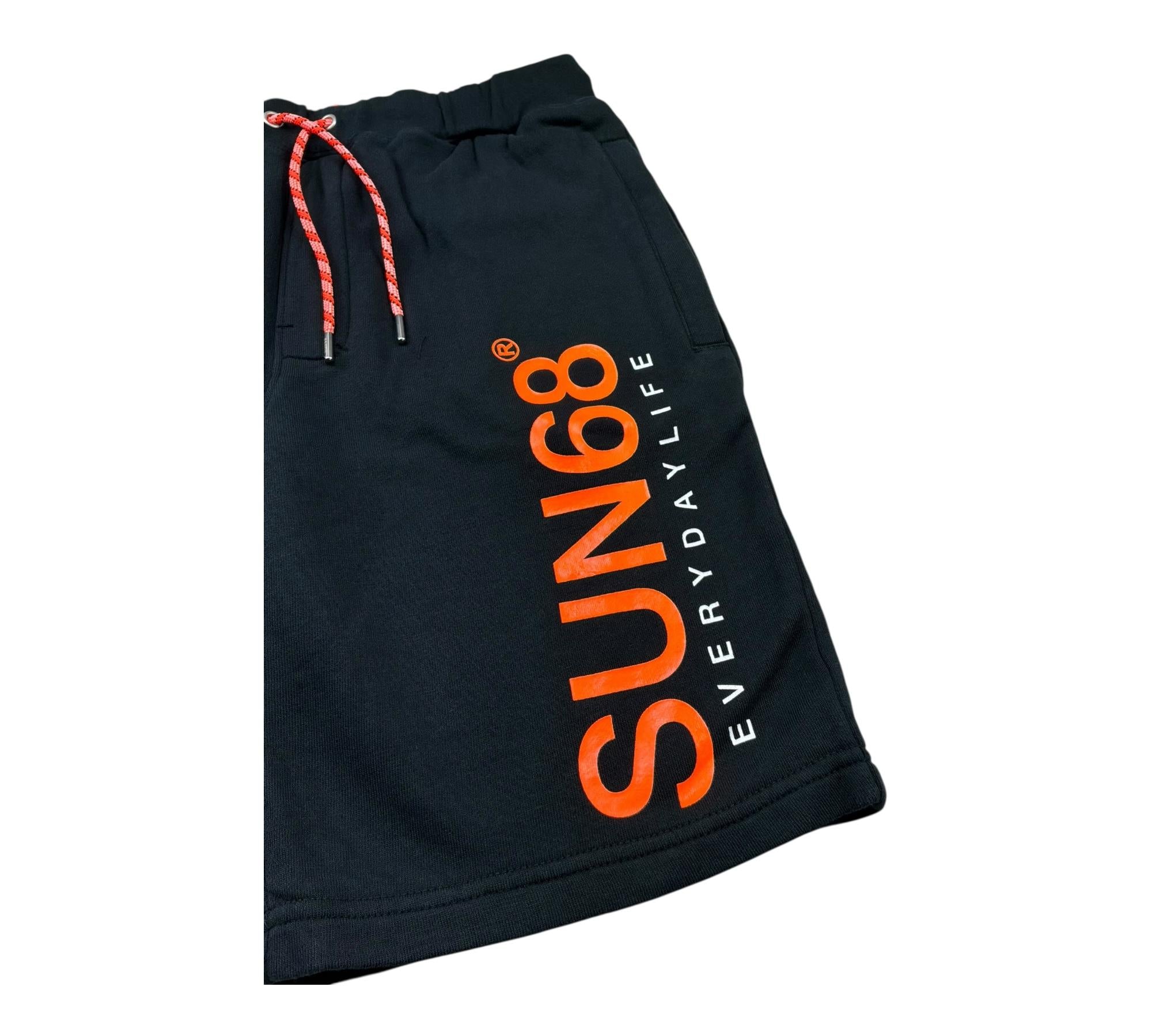 Sun68 Bermuda Tuta Tinta Unita con Logo per Bambino F32330 NERO SUN68 