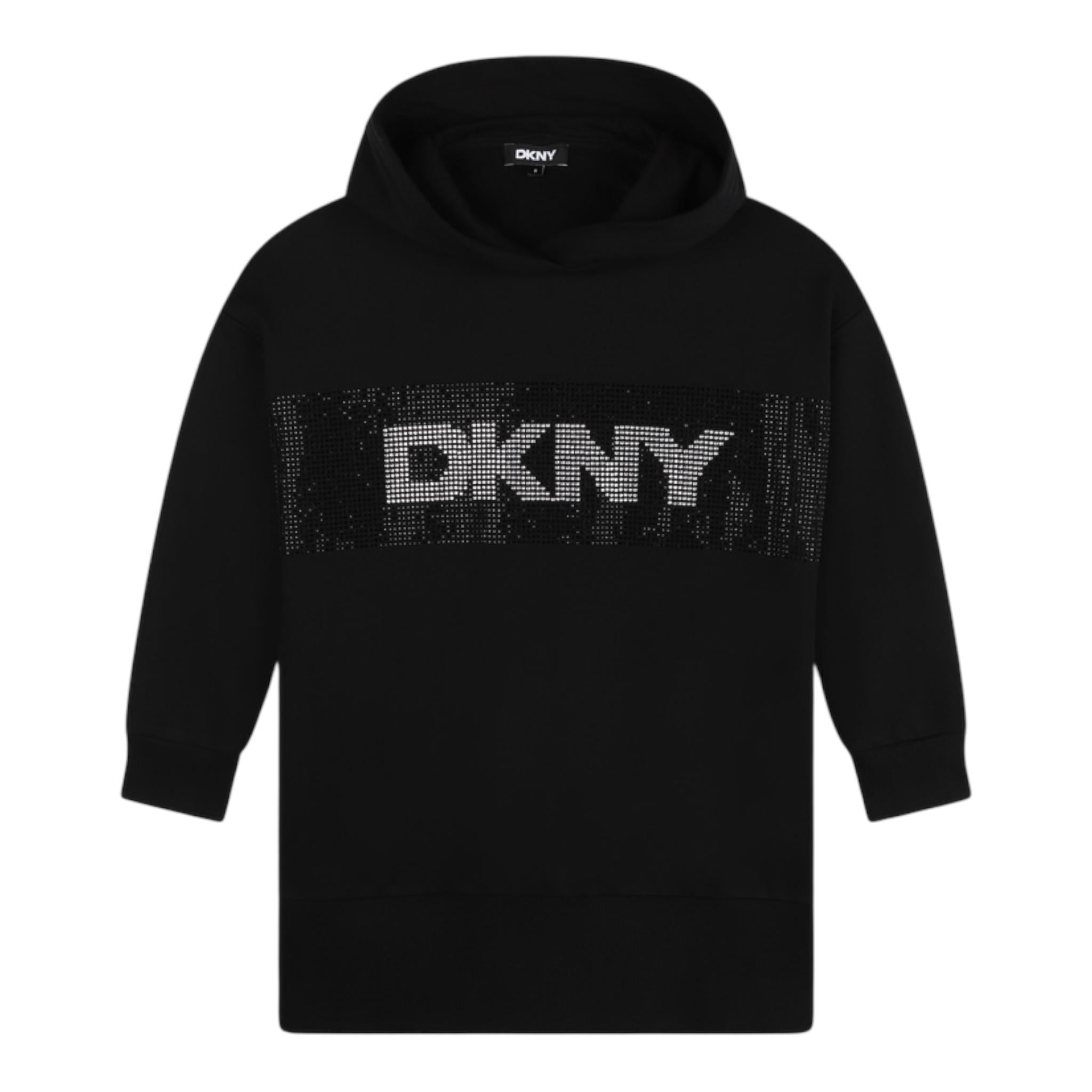 DKNY abito tinta unita con cappuccio Nero per Bambina D60256 NERO DKNY 