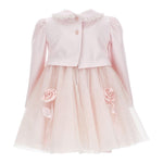 MONNALISA set abito cerimonia-coprispalle tinta unita con rose Rosa per Neonata 73D900 ROSA MONNALISA 