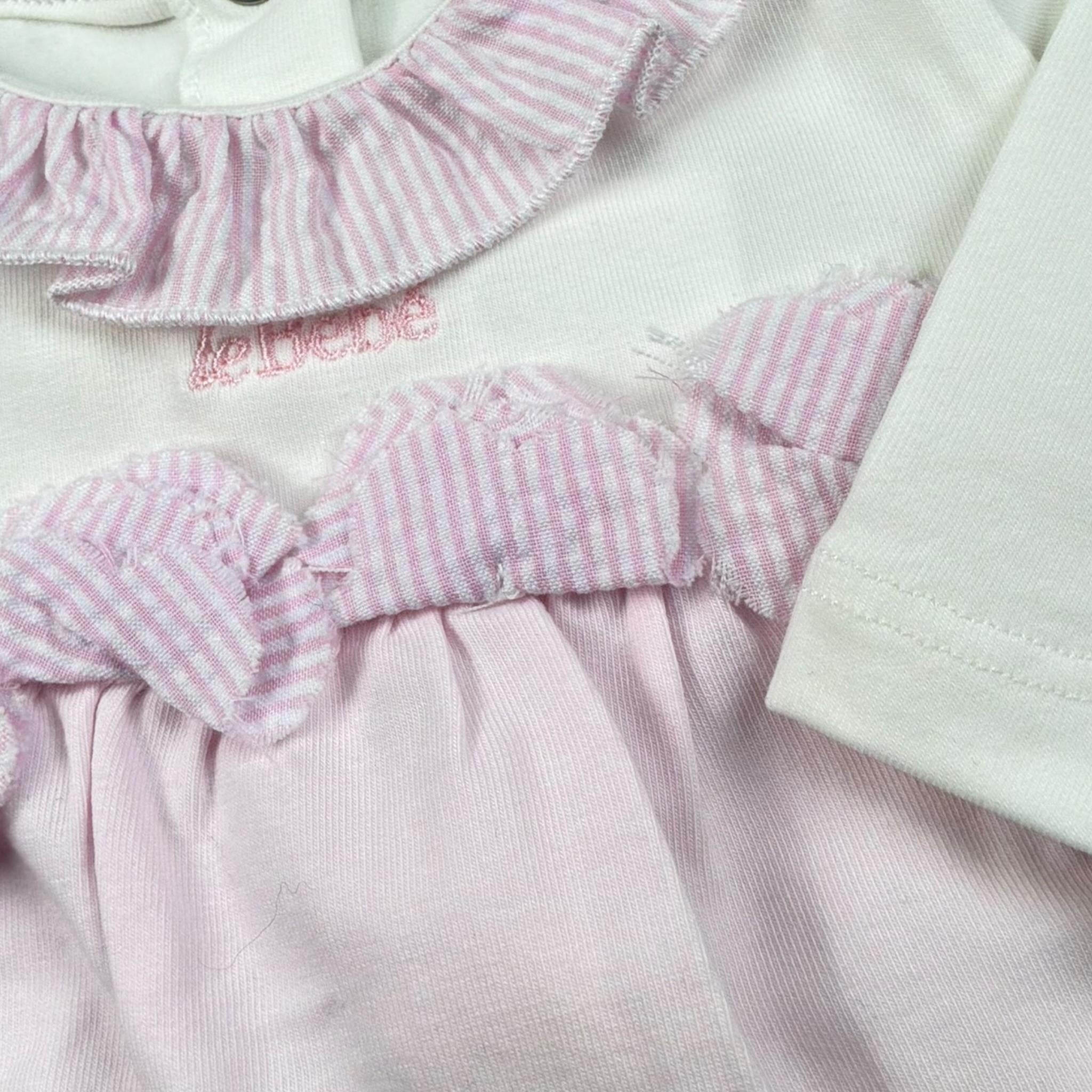 Le Bebe' Tutina Bicolore con Fantasia A Righe per Neonata LBG0549 BIANCO/ROSA LE BEBE' 