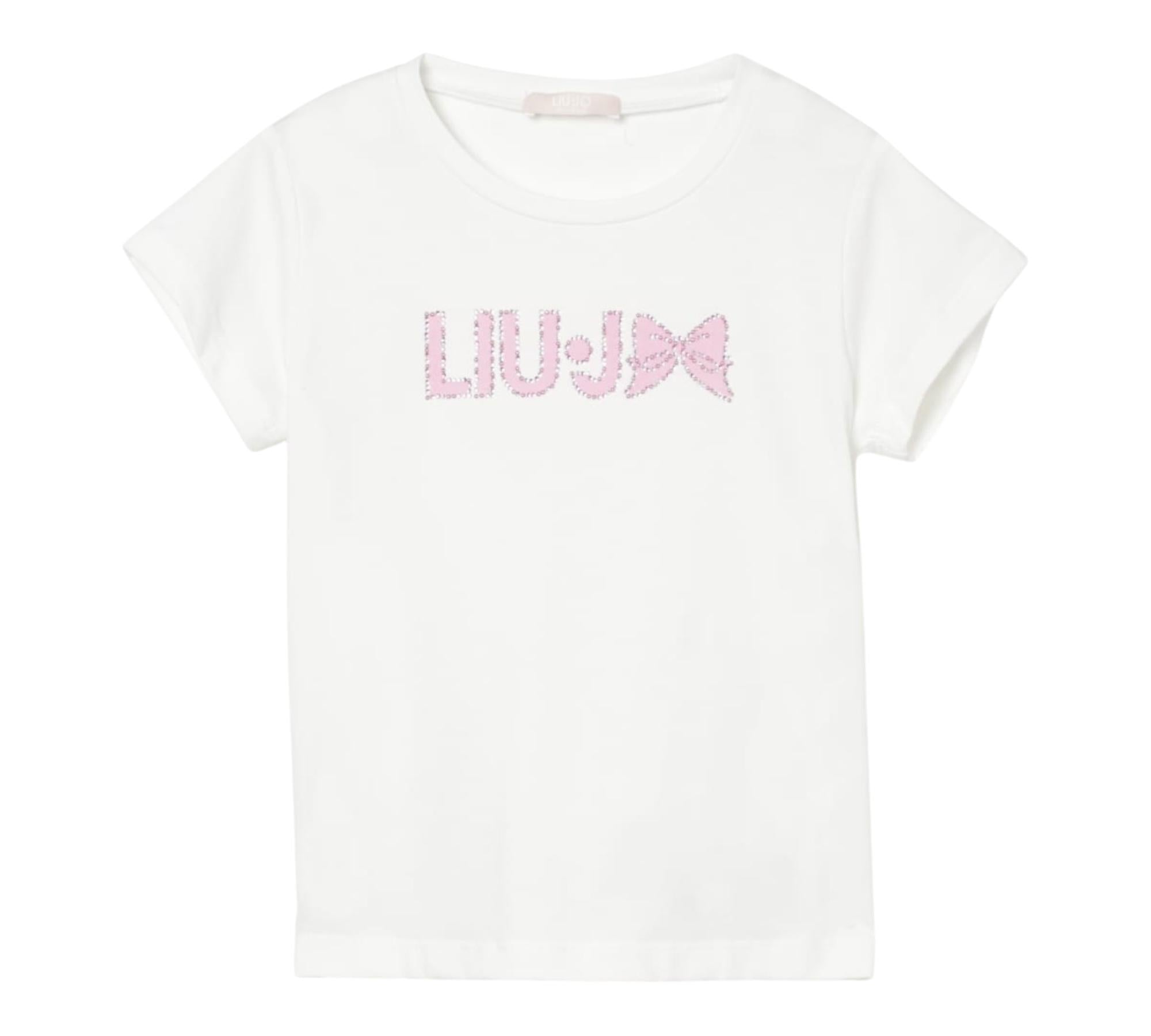 Liu Jo T-Shirt Girocollo Tinta Unita con Brillantini per Bambina KA5081X BIANCO LIU JO 