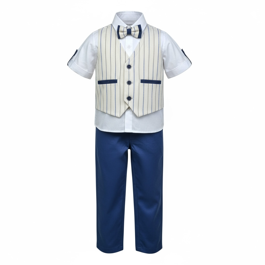 Mai'S Kids Completo 4 Pezzi Pantalone-Gilet-Camicia-Papillions per Neonato COMP001 BEIGE MAI'S KIDS 